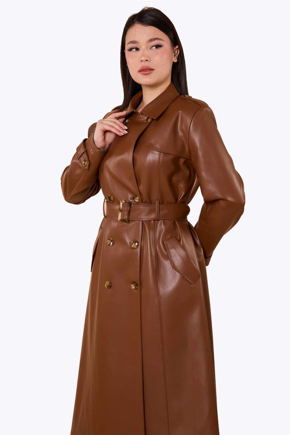 Kathie 40s Leather Trench Coat Brown