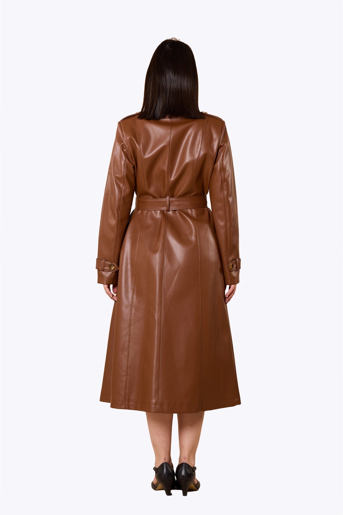 Kathie 40s Leather Trench Coat Brown