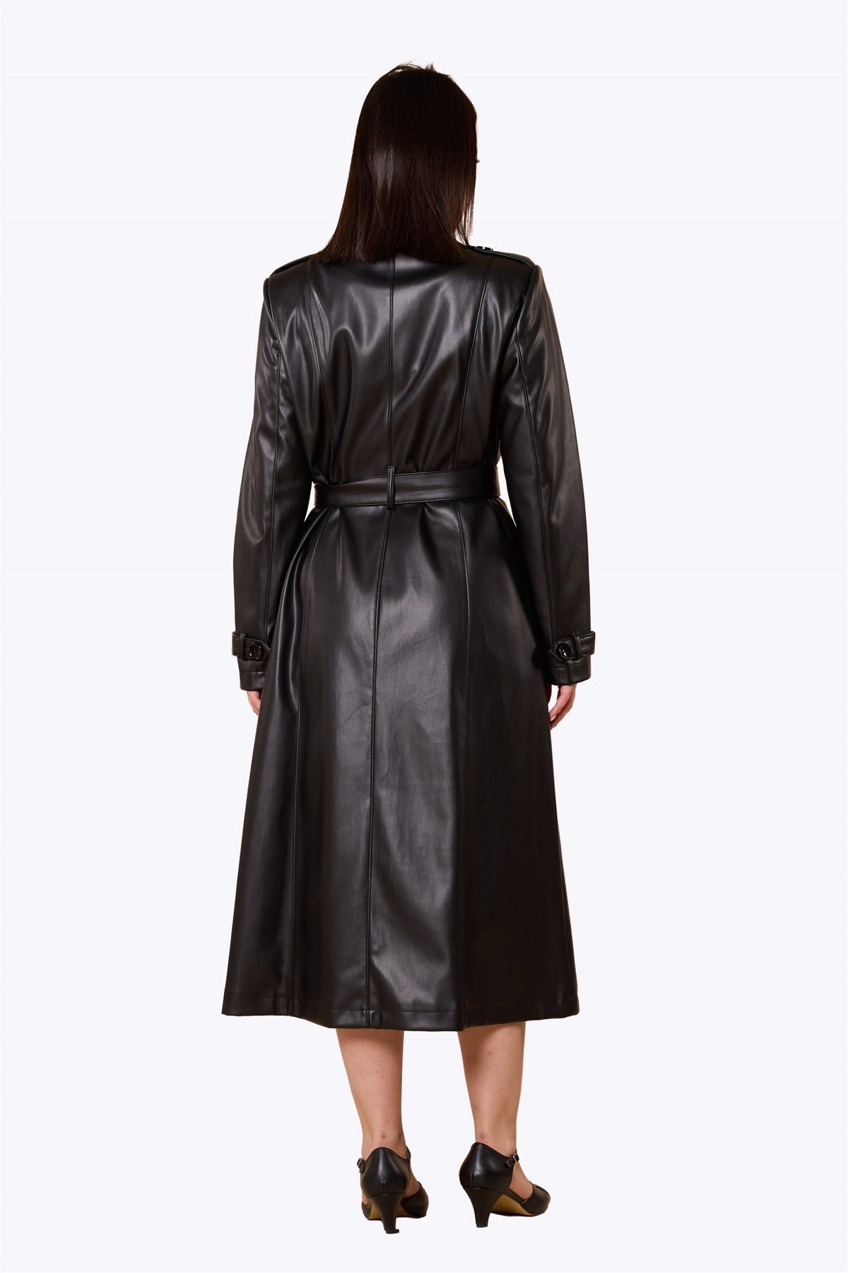 Kathie 40s Leather Trench Coat Black