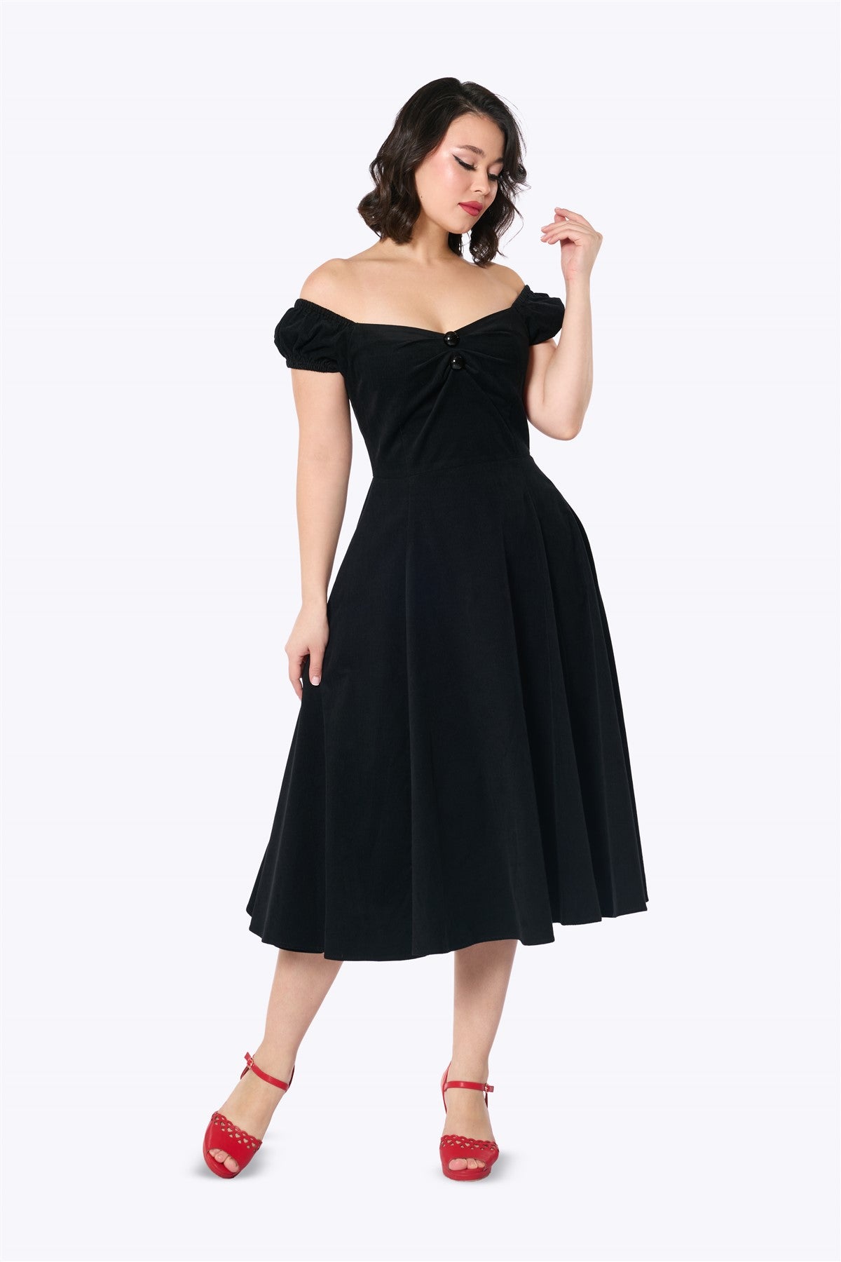 Dolores Black Corduroy Swing Dress