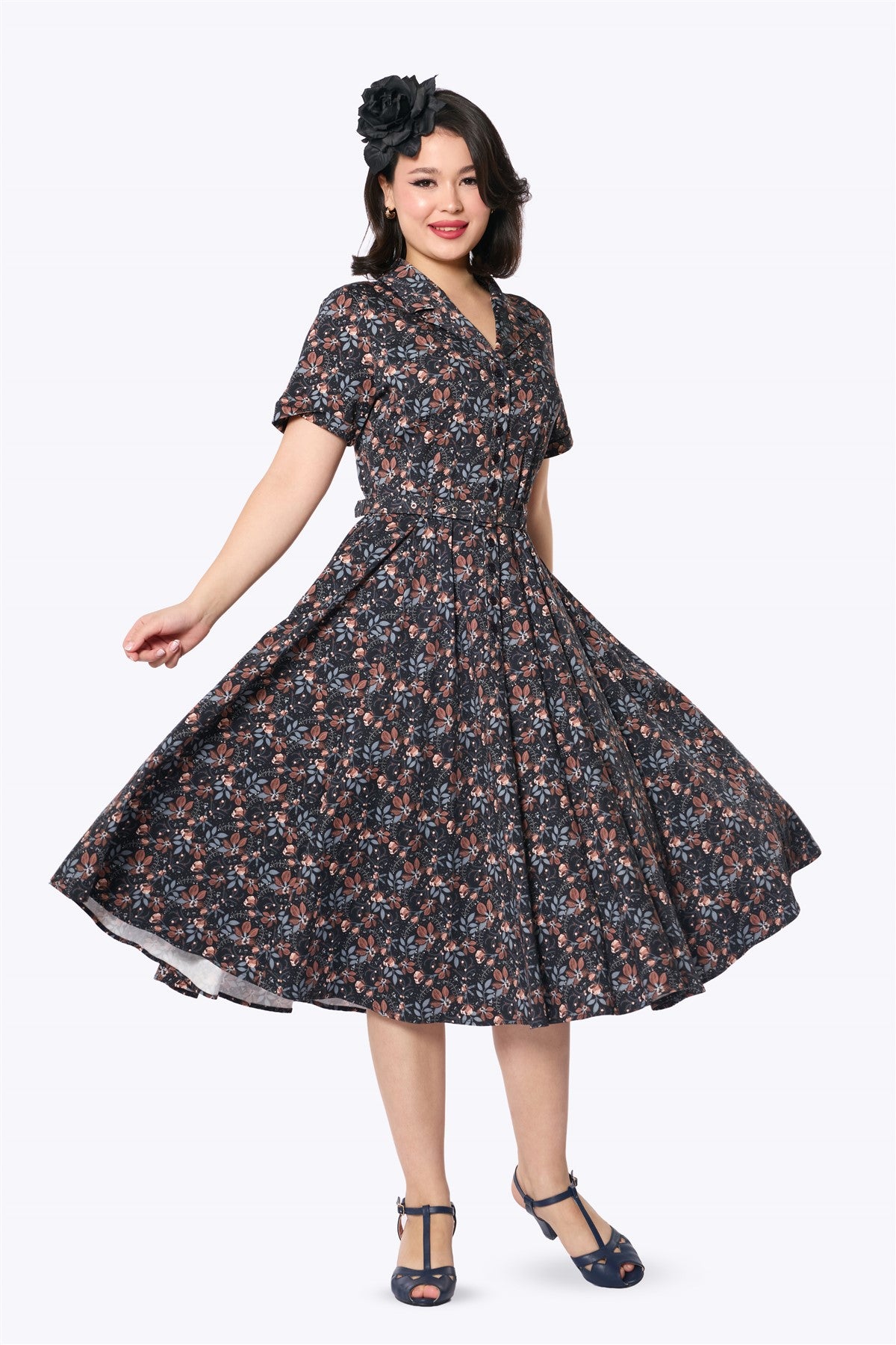 vintage swing dress Collectif Classic Vintage-Inspired Black Swing Dress, UK 8, Female