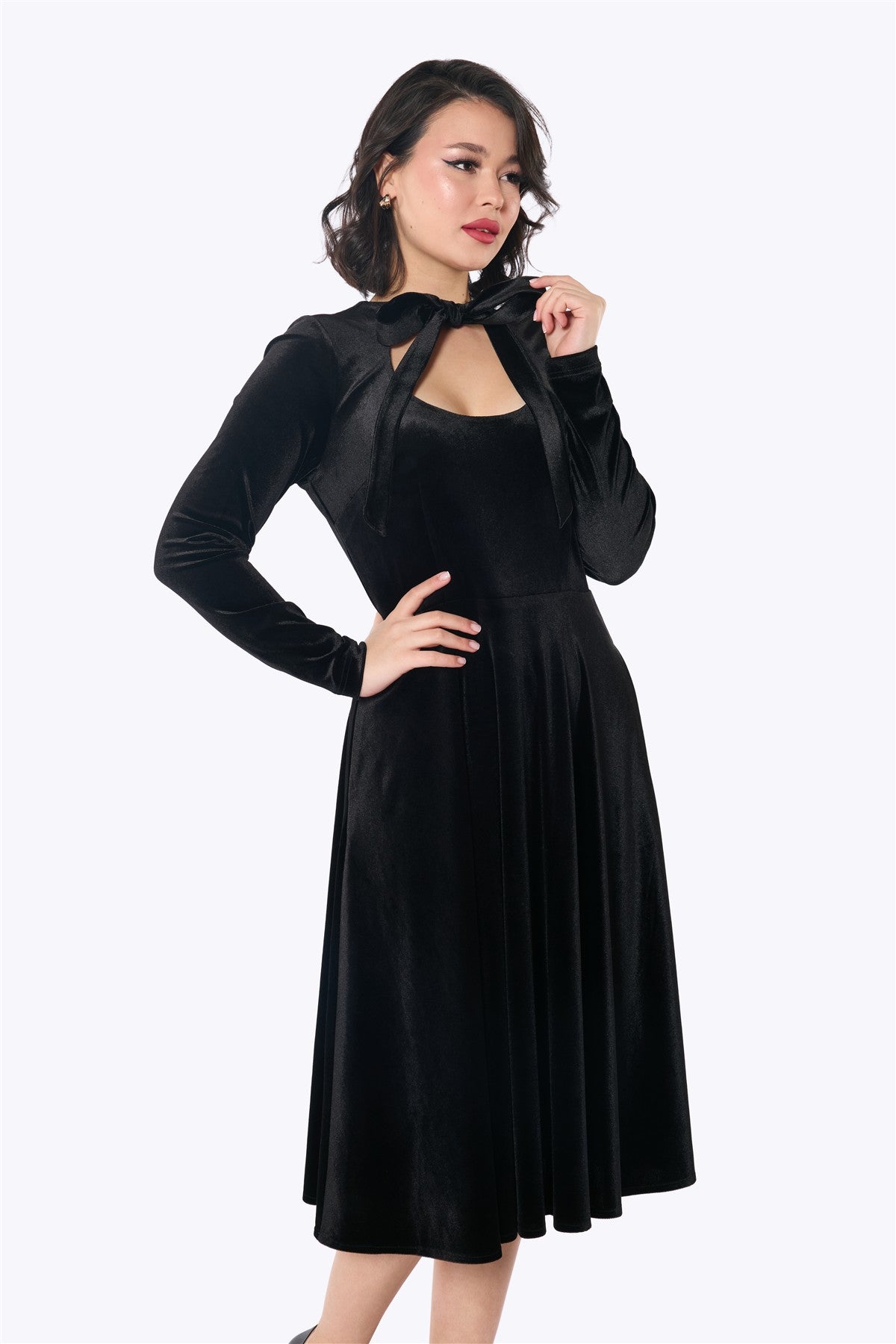 high neck open back mini dress Black Long Sleeve Open Back Mini Dress Cocktail A-Line High Neck Formal Gown