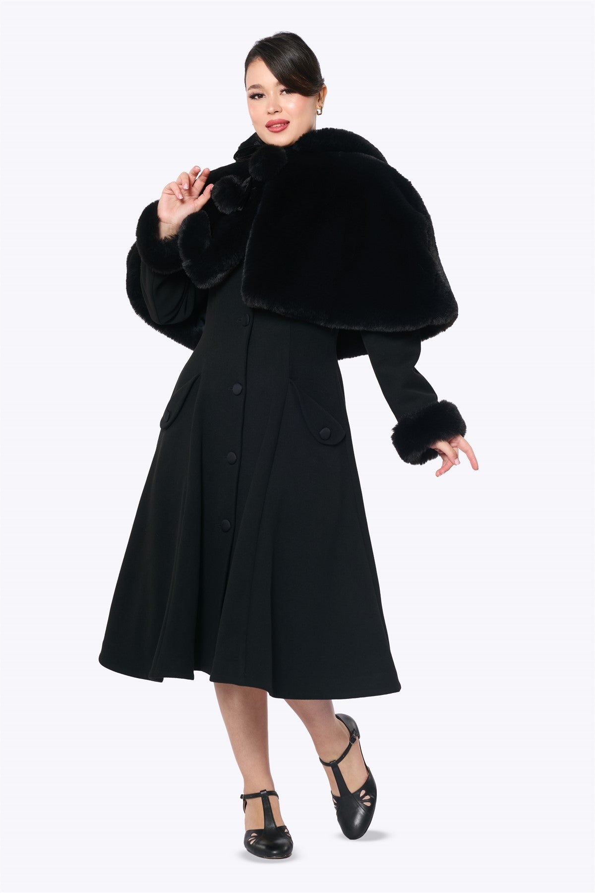 Faux Fur Hooded Cape