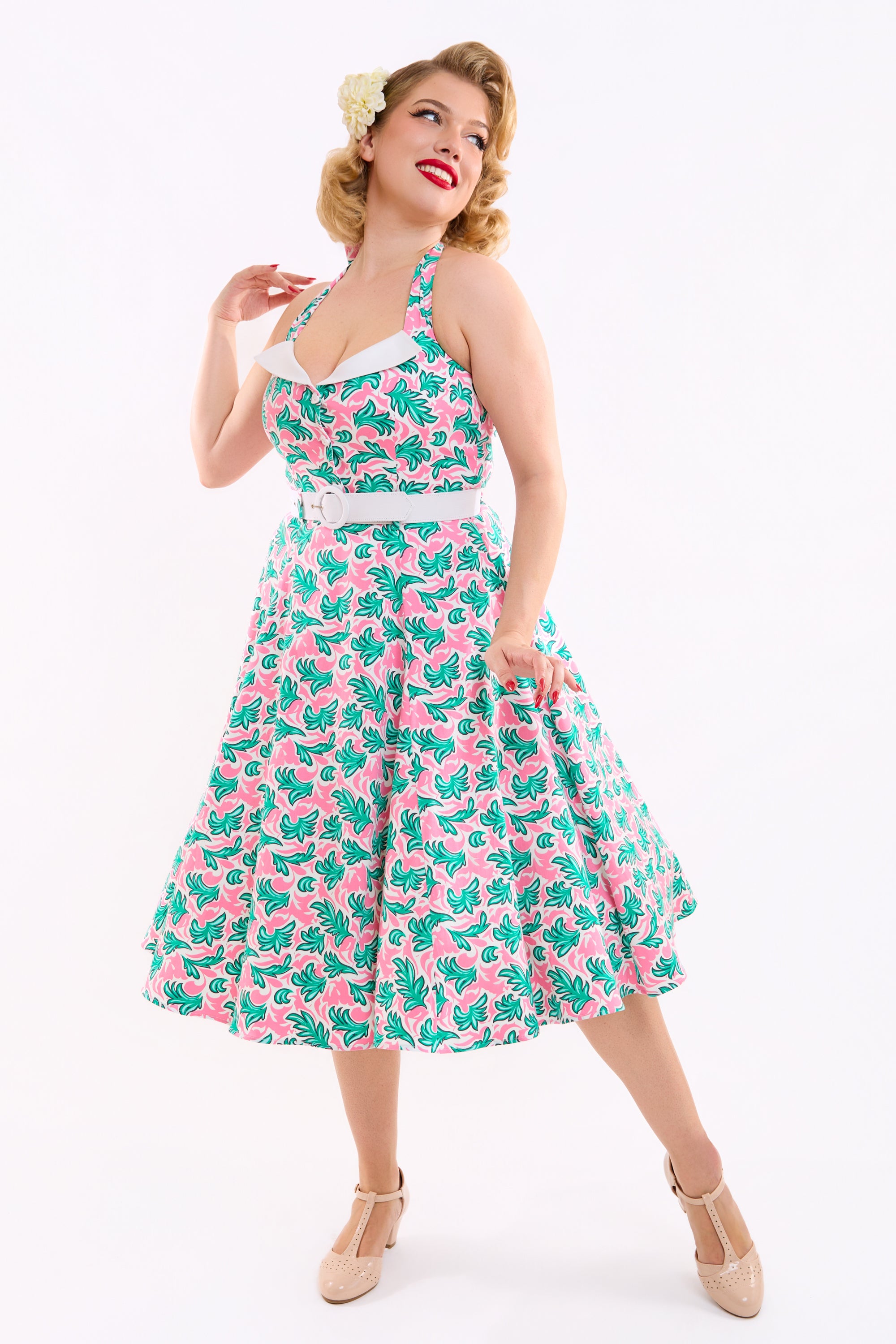 Wanda Palm Leaf Swing Dress