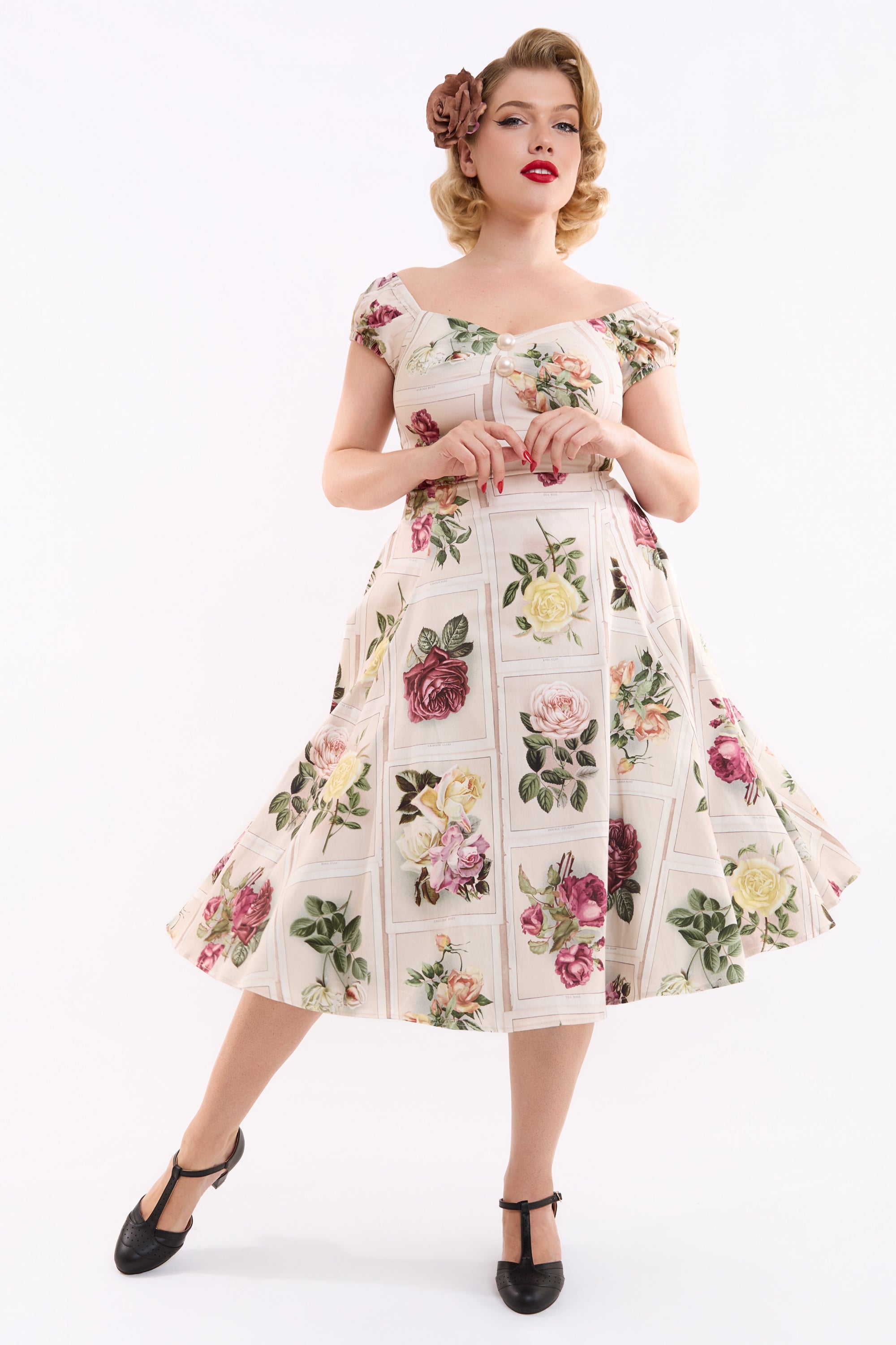 Dolores Framed Roses Swing Dress