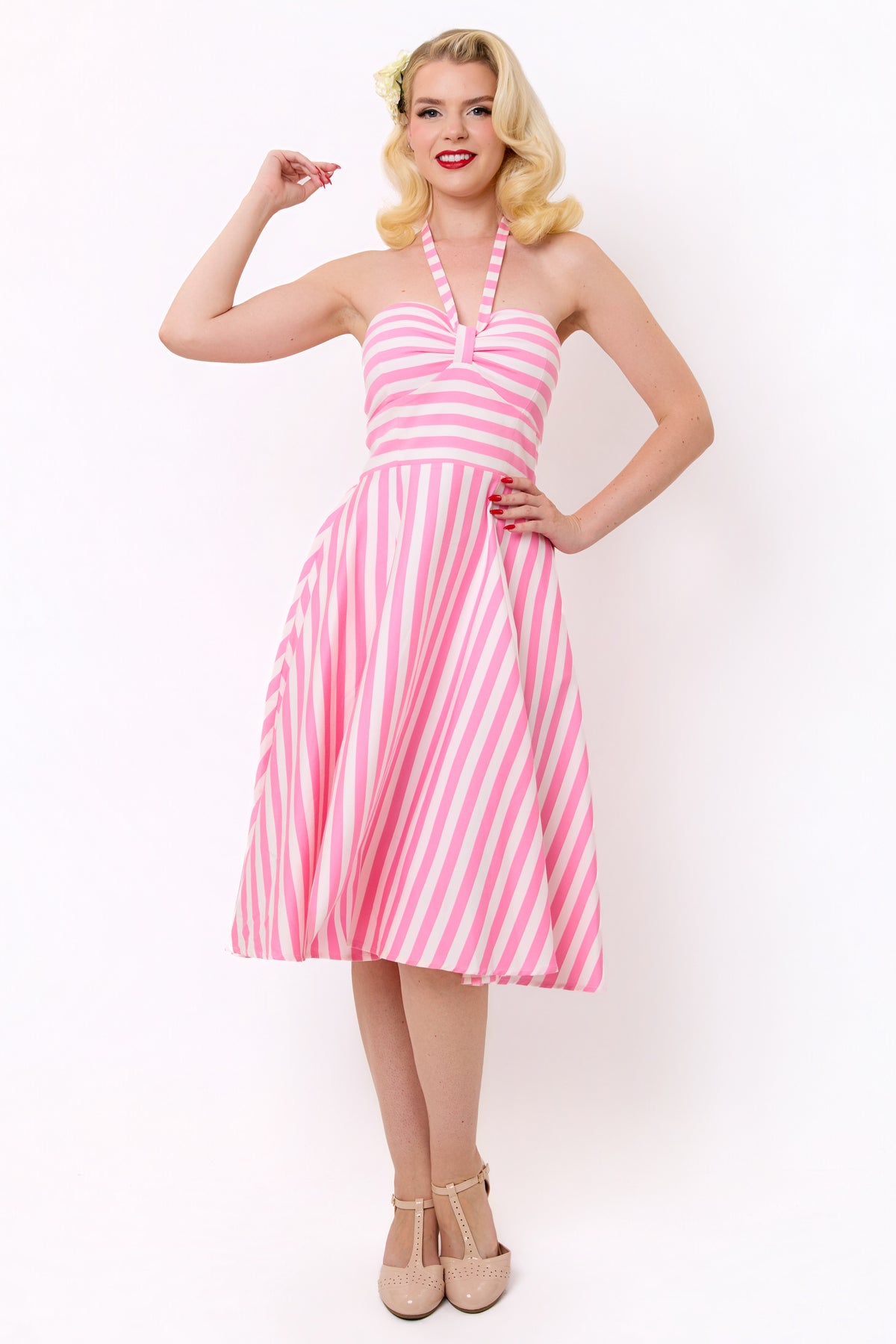 Sally Summer Pink Stripe Swing Dress