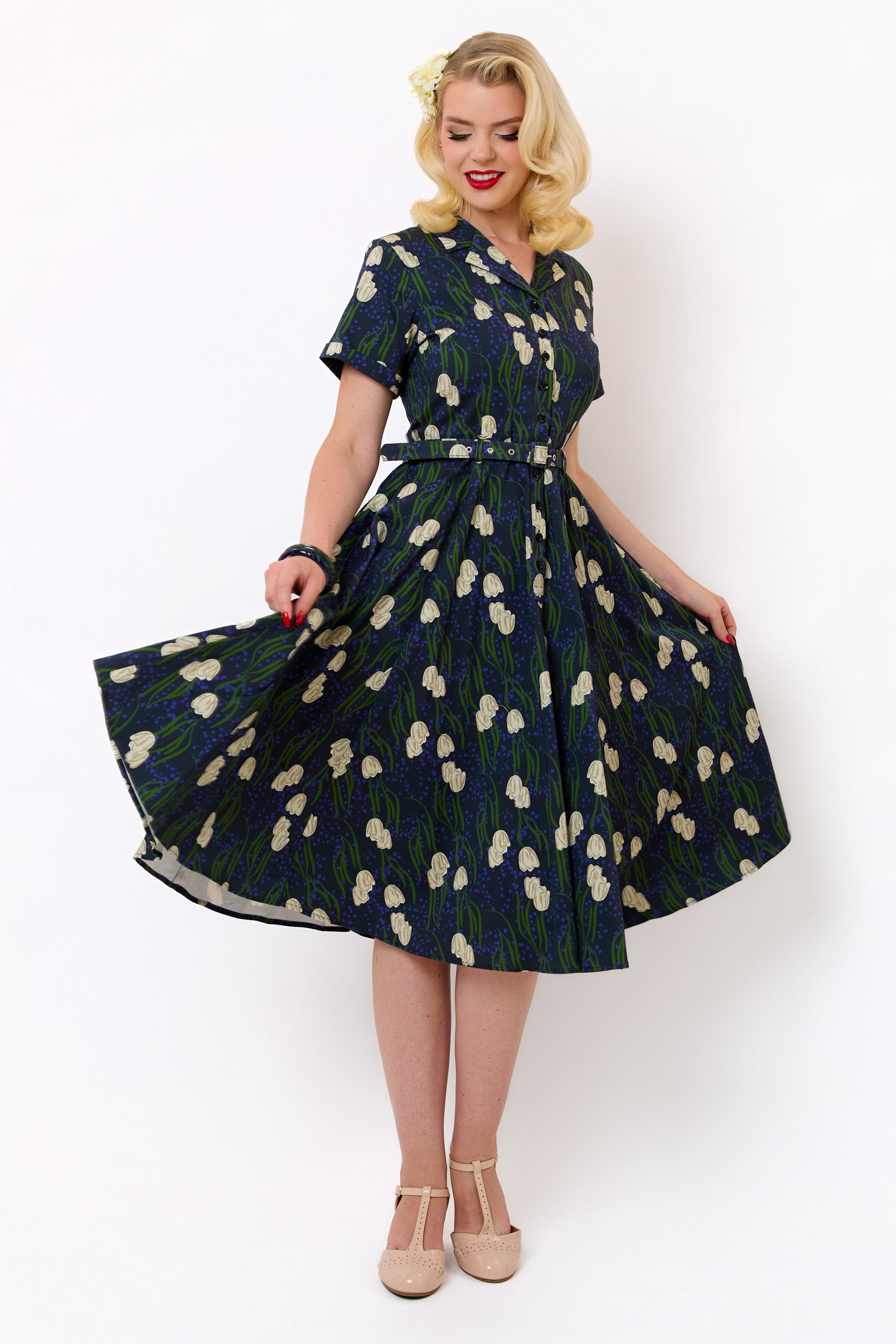 Caterina Moonlit Tulips Swing Dress