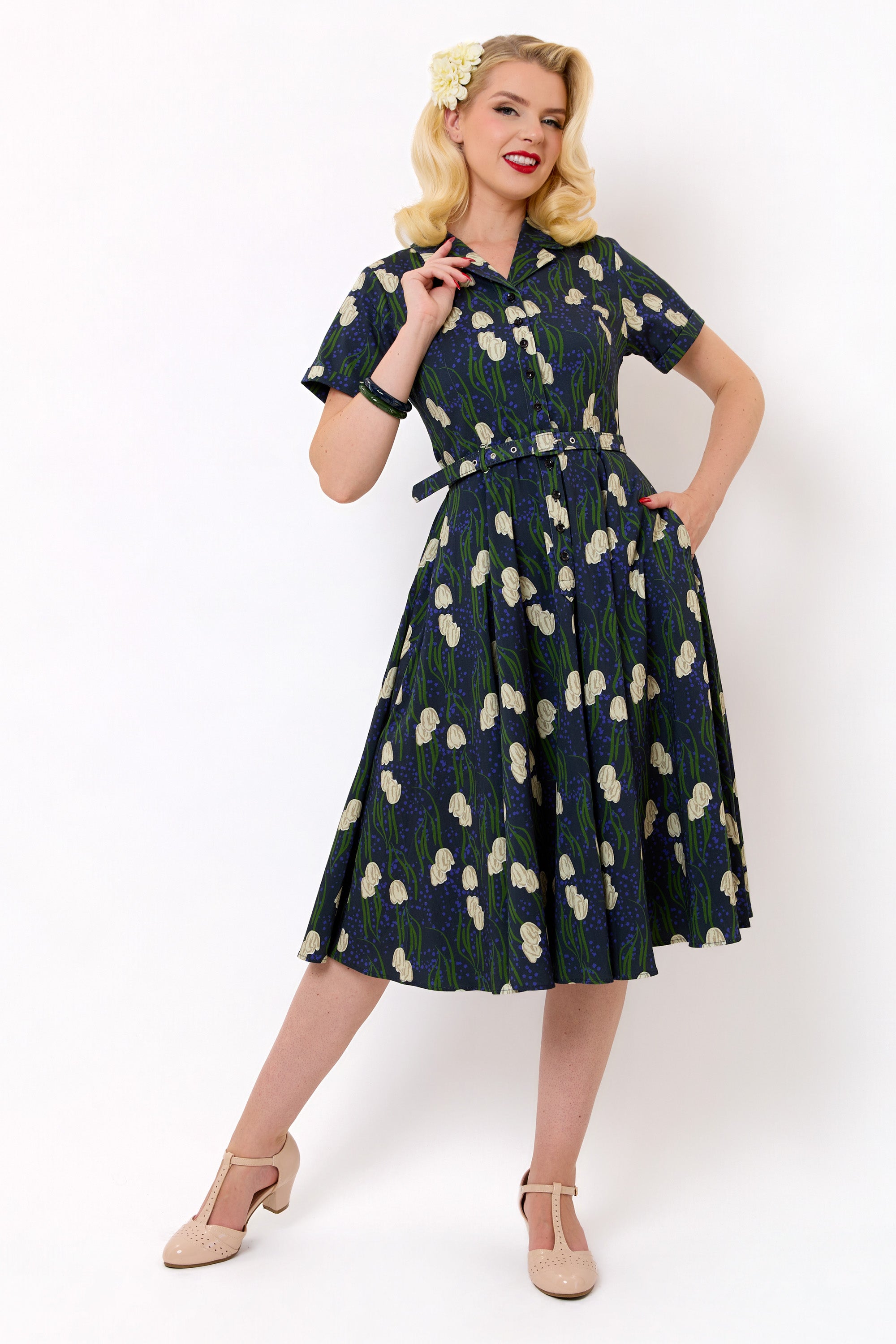Caterina Moonlit Tulips Swing Dress