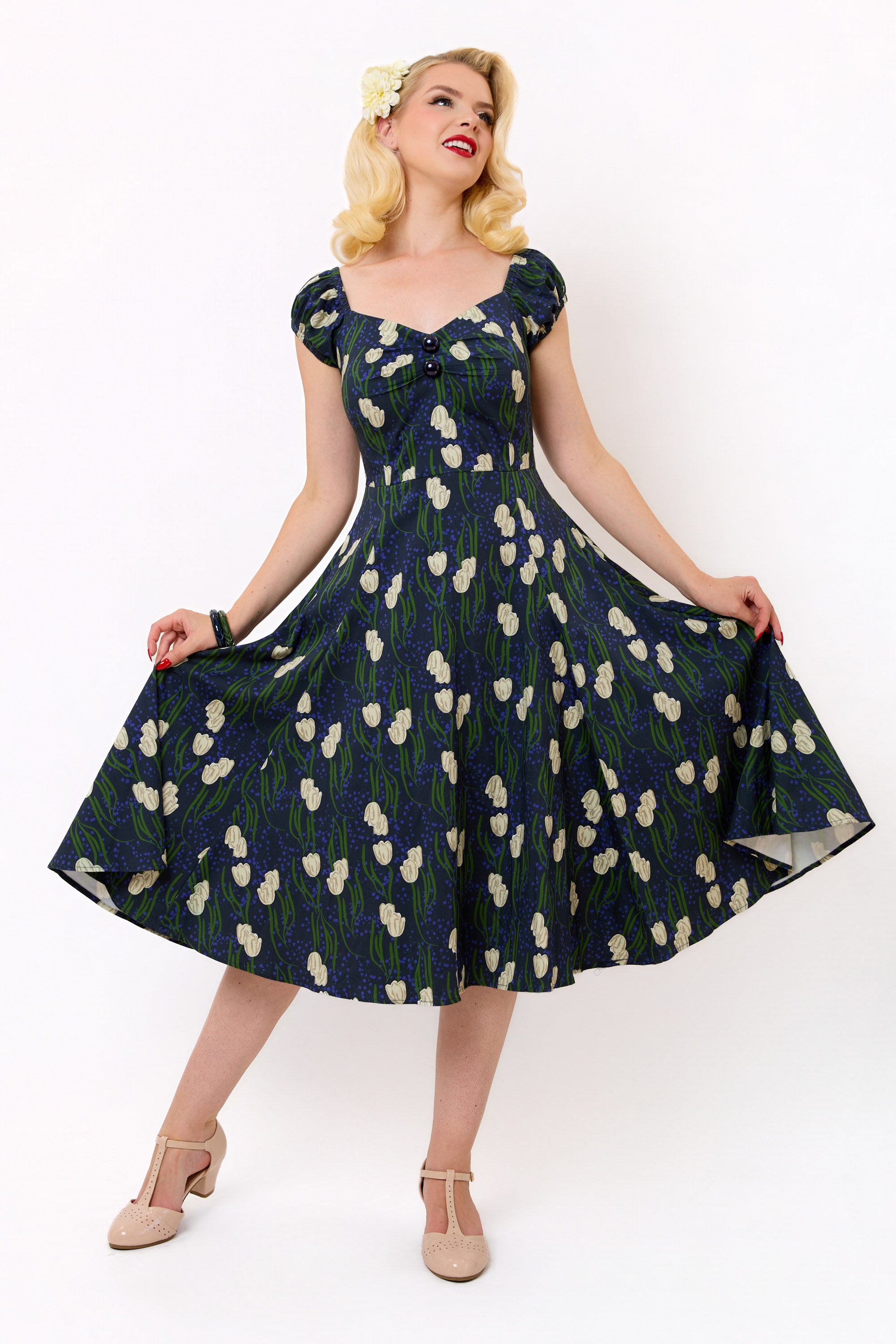 Dolores Moonlit Tulips Swing Dress