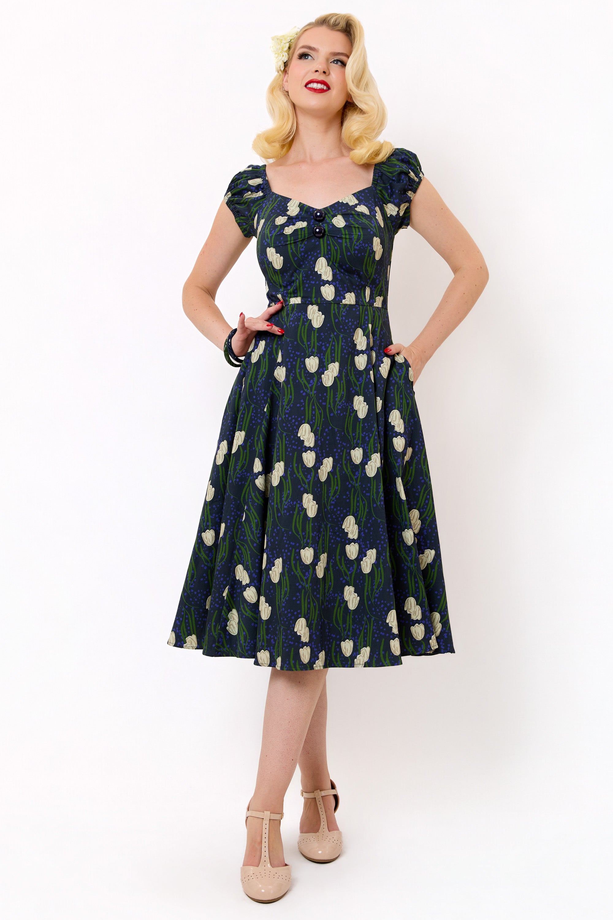 Dolores Moonlit Tulips Swing Dress