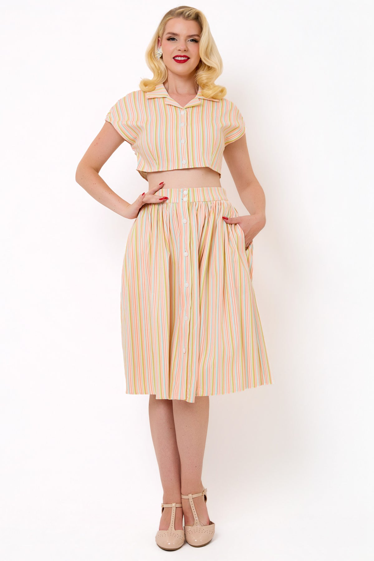 Marianna Pastel Stripe Swing Skirt