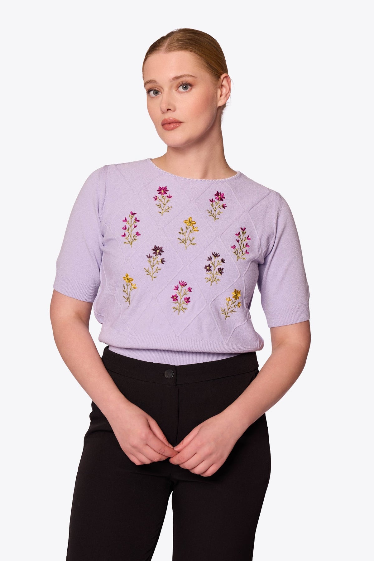 Viola Embroidered Diamond Knit Lilac Top