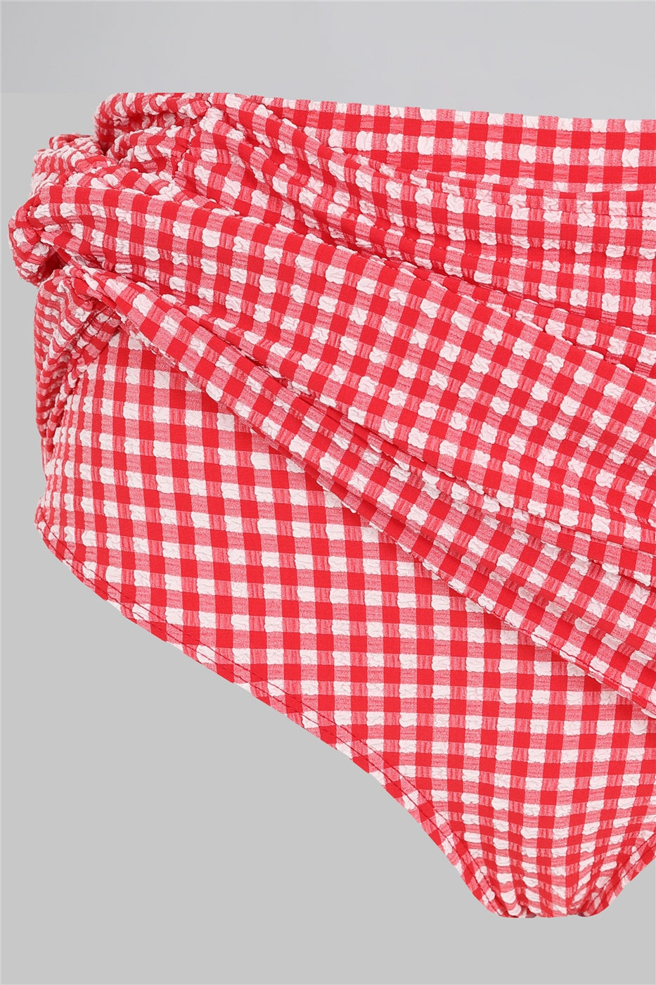 Retro ruched gingham girdle swim skirt