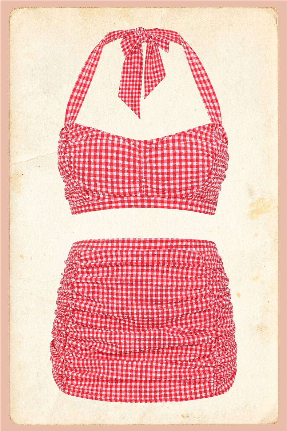 Retro ruched gingham girdle swim skirt