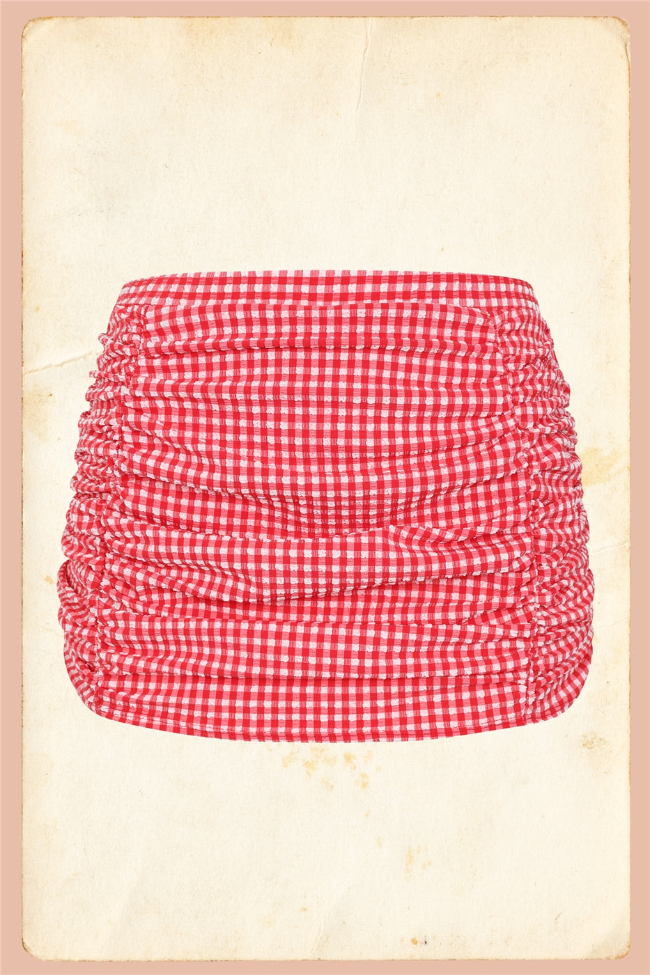 Retro ruched gingham girdle swim skirt