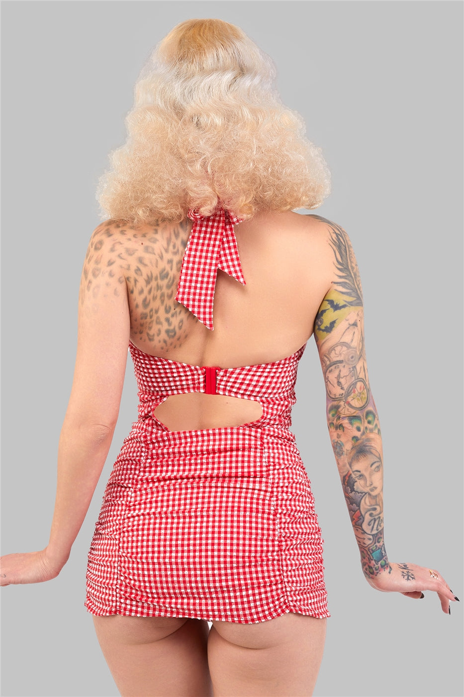 Retro Ruched Gingham Halter Swimsuit