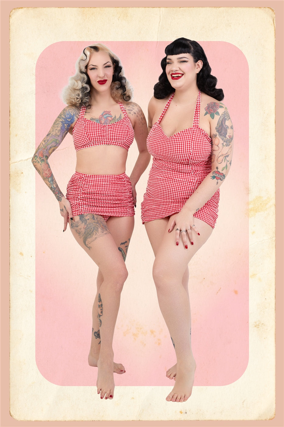 Retro Ruched Gingham Halter Swimsuit