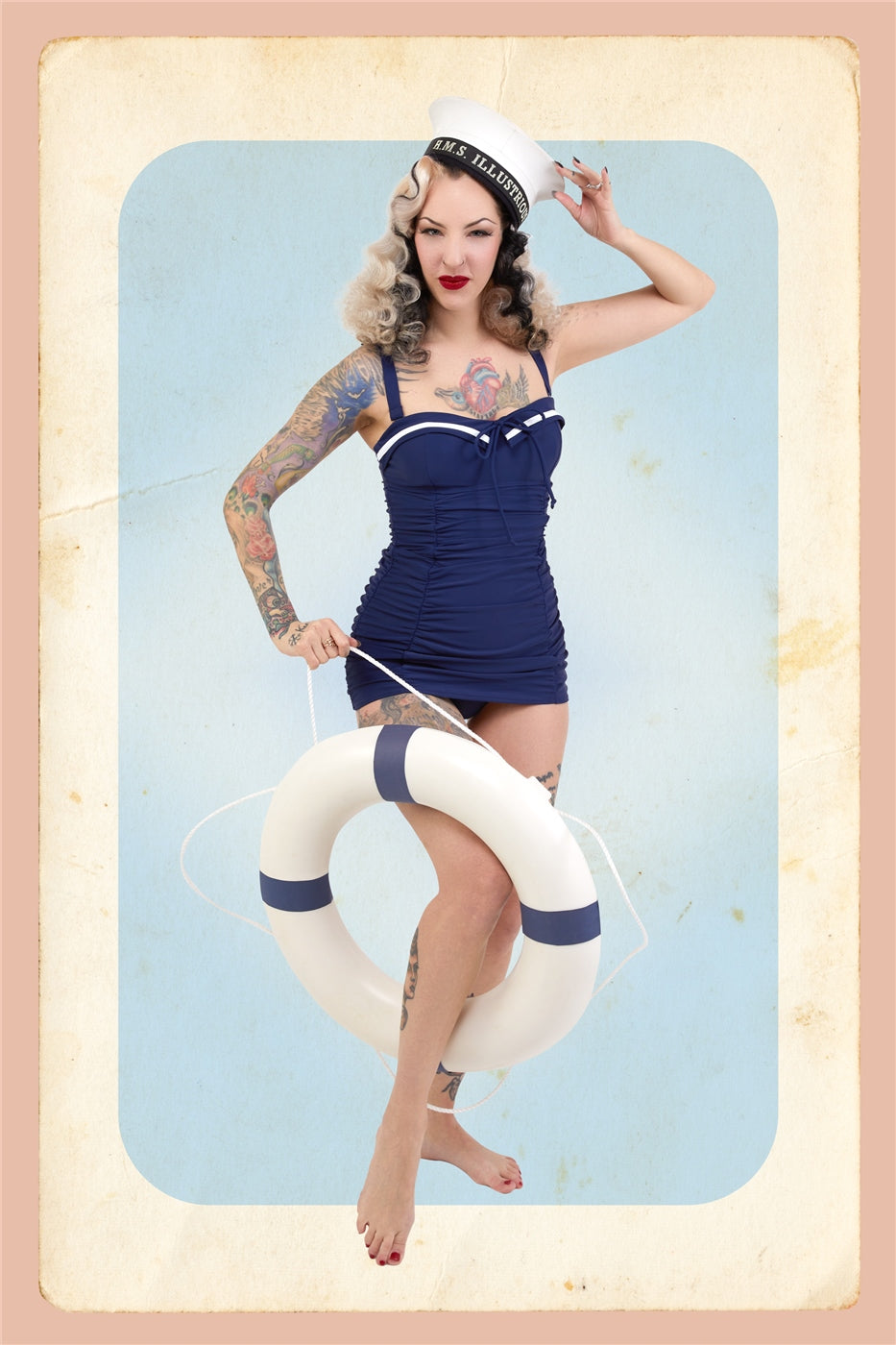 Sailor Folded Collar Swimsuit
