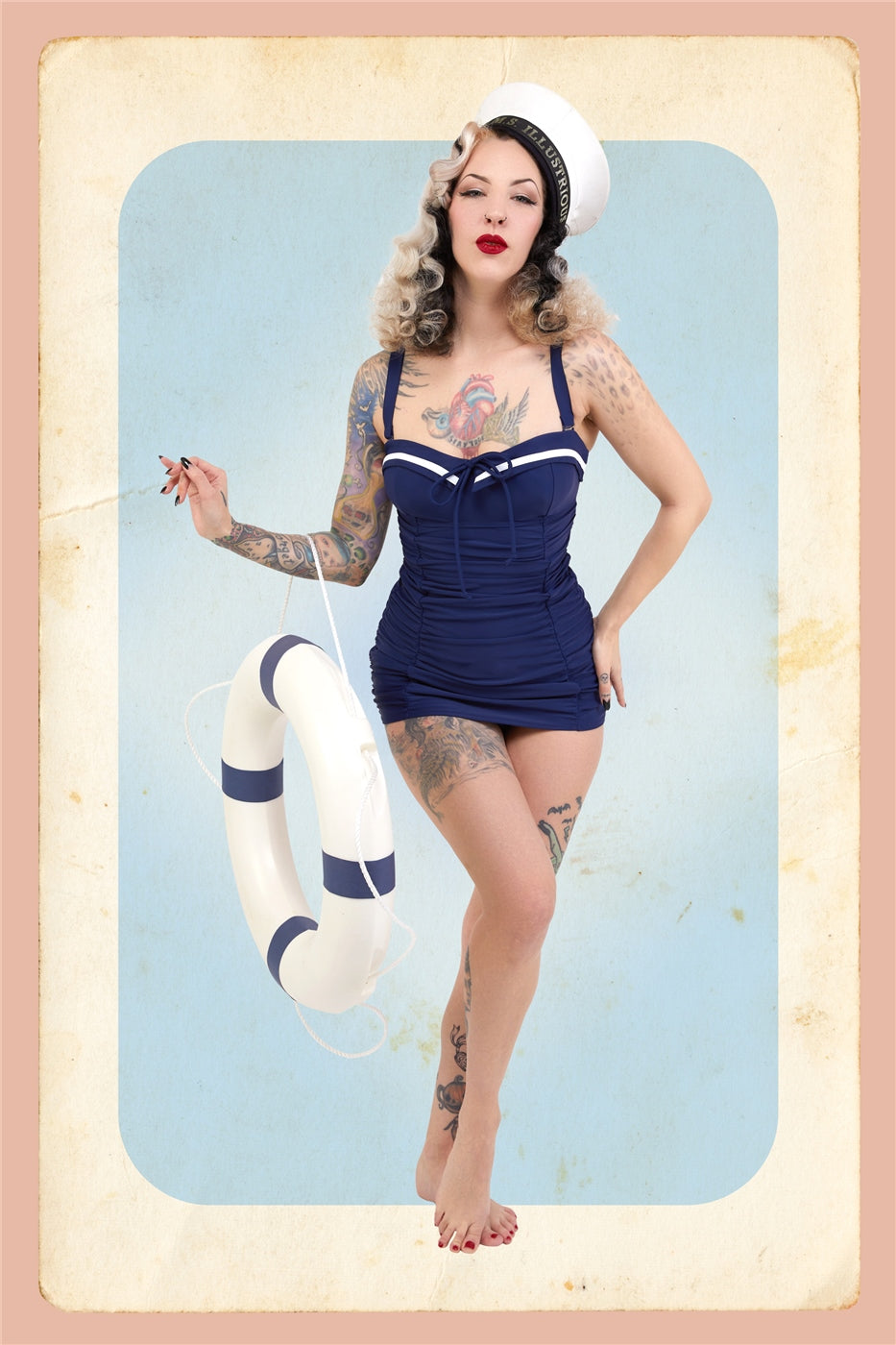 Sailor Folded Collar Swimsuit