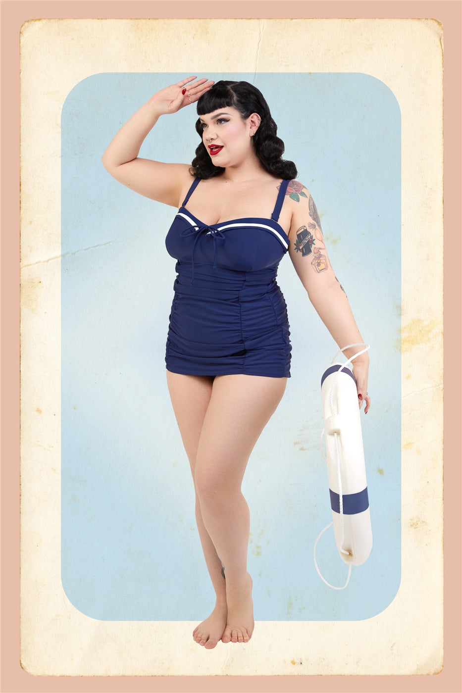 Sailor Folded Collar Swimsuit