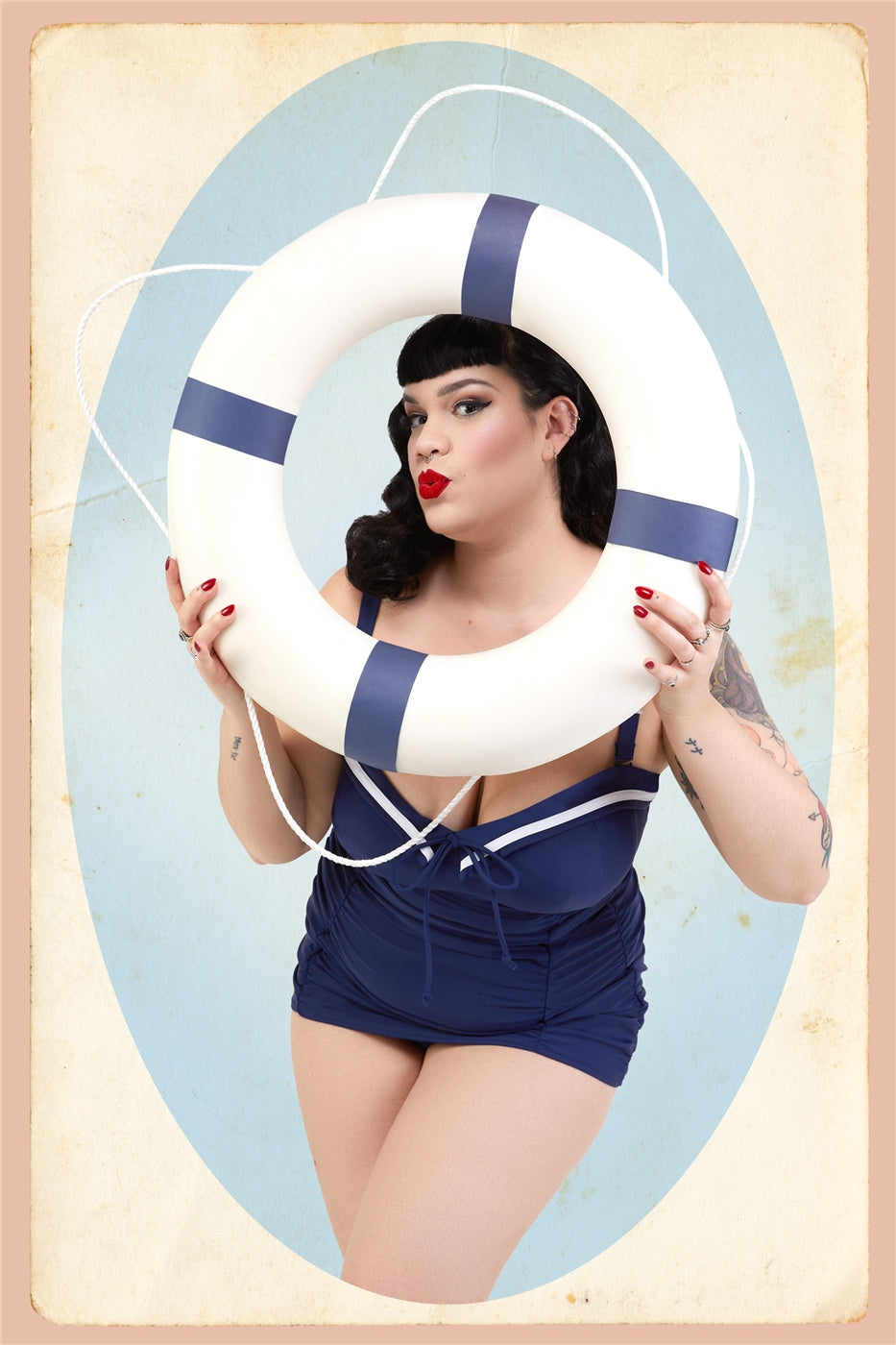 Sailor Folded Collar Swimsuit