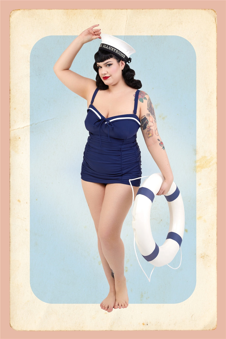 Sailor Folded Collar Swimsuit