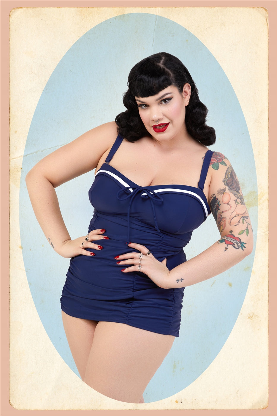 Sailor Folded Collar Swimsuit