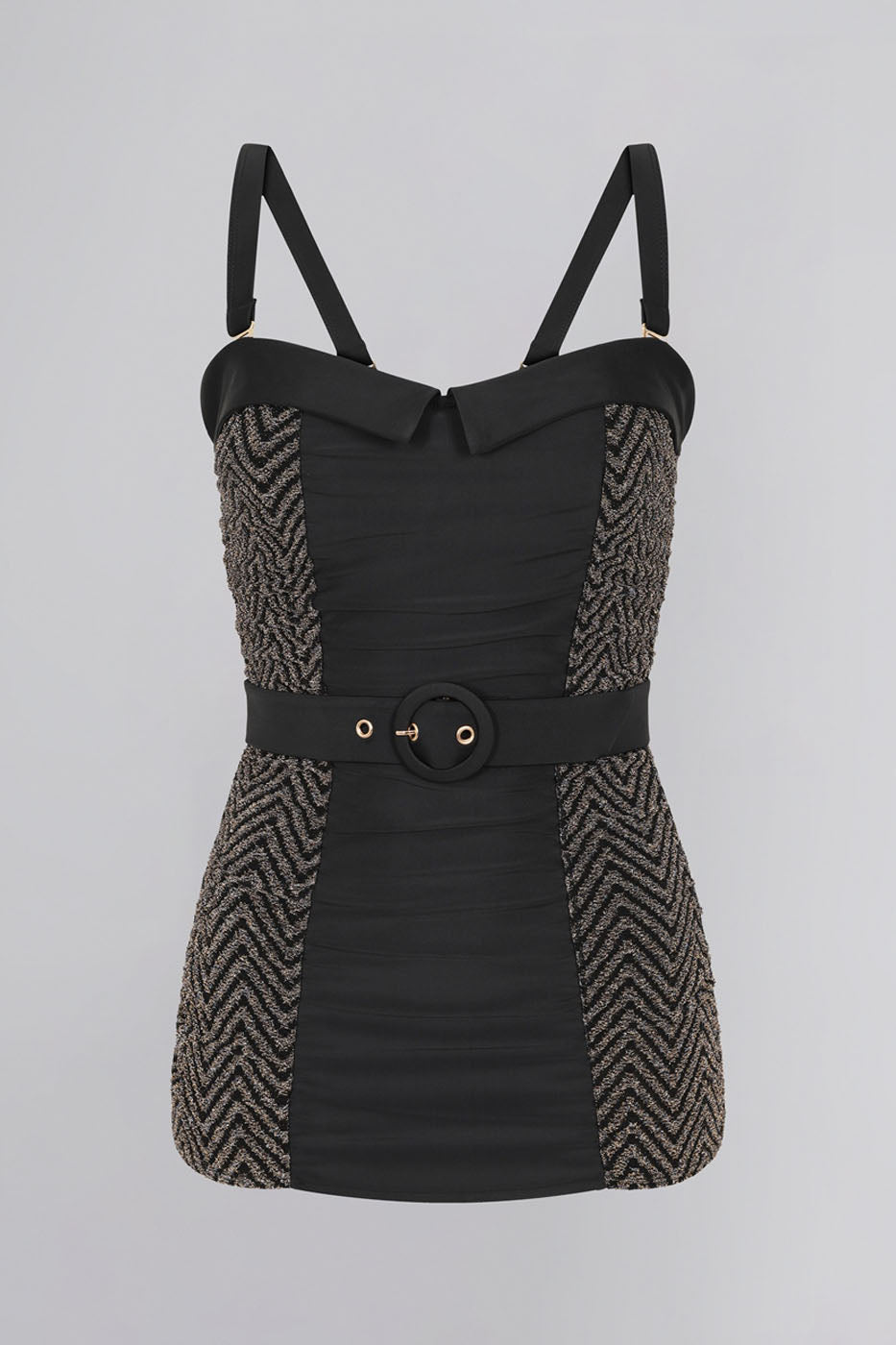 Glitter Chevron Folded Collar Swimsuit