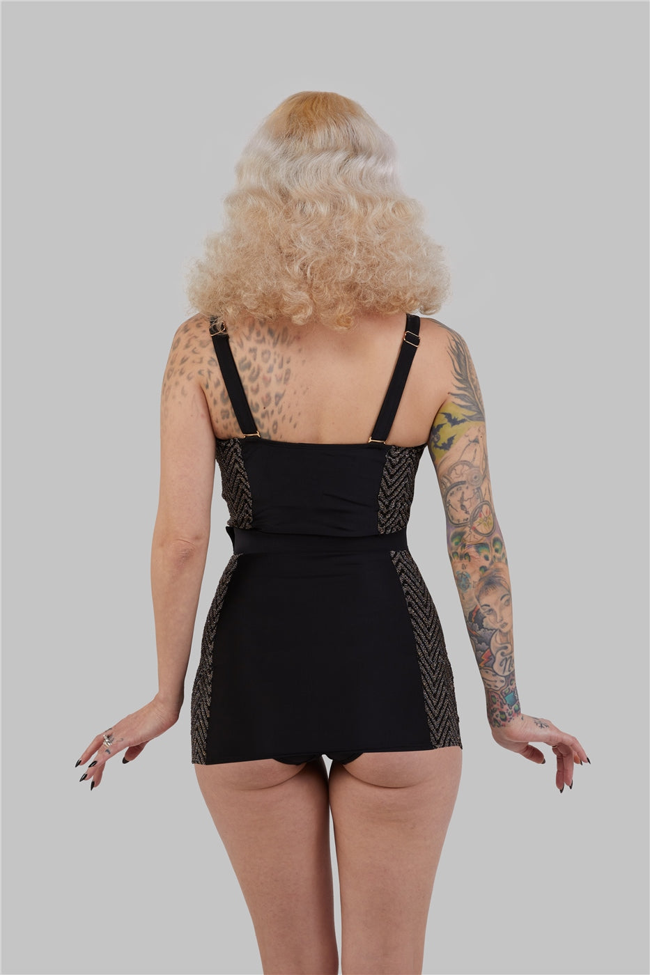 Glitter Chevron Folded Collar Swimsuit