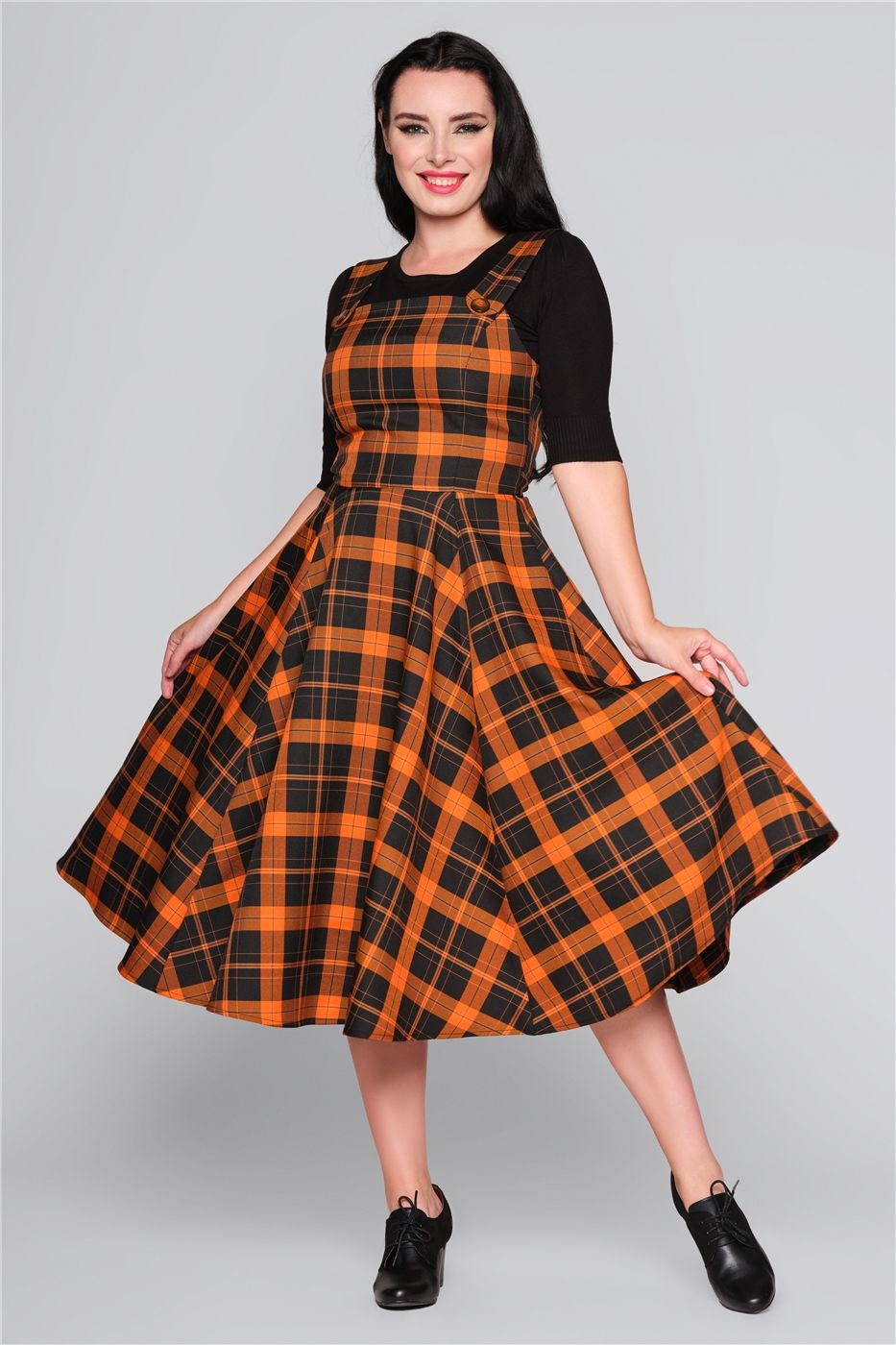 orange check dress Darlene Orange Plaid Dress by Hell Bunny Modern Millie