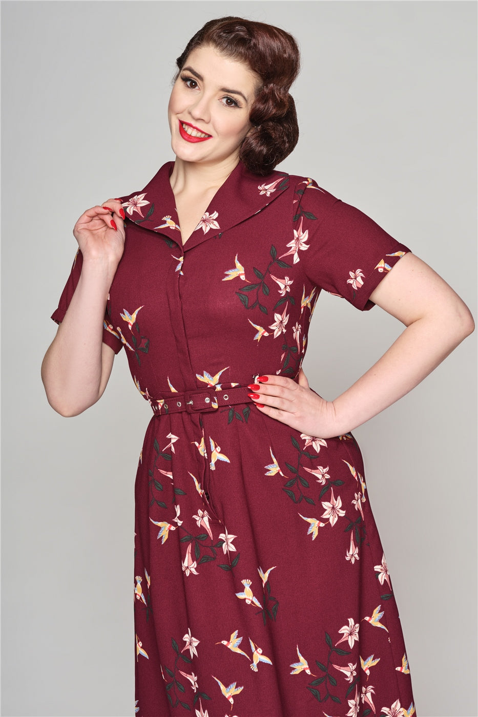Alberta Lilies and Birds Flared Dress