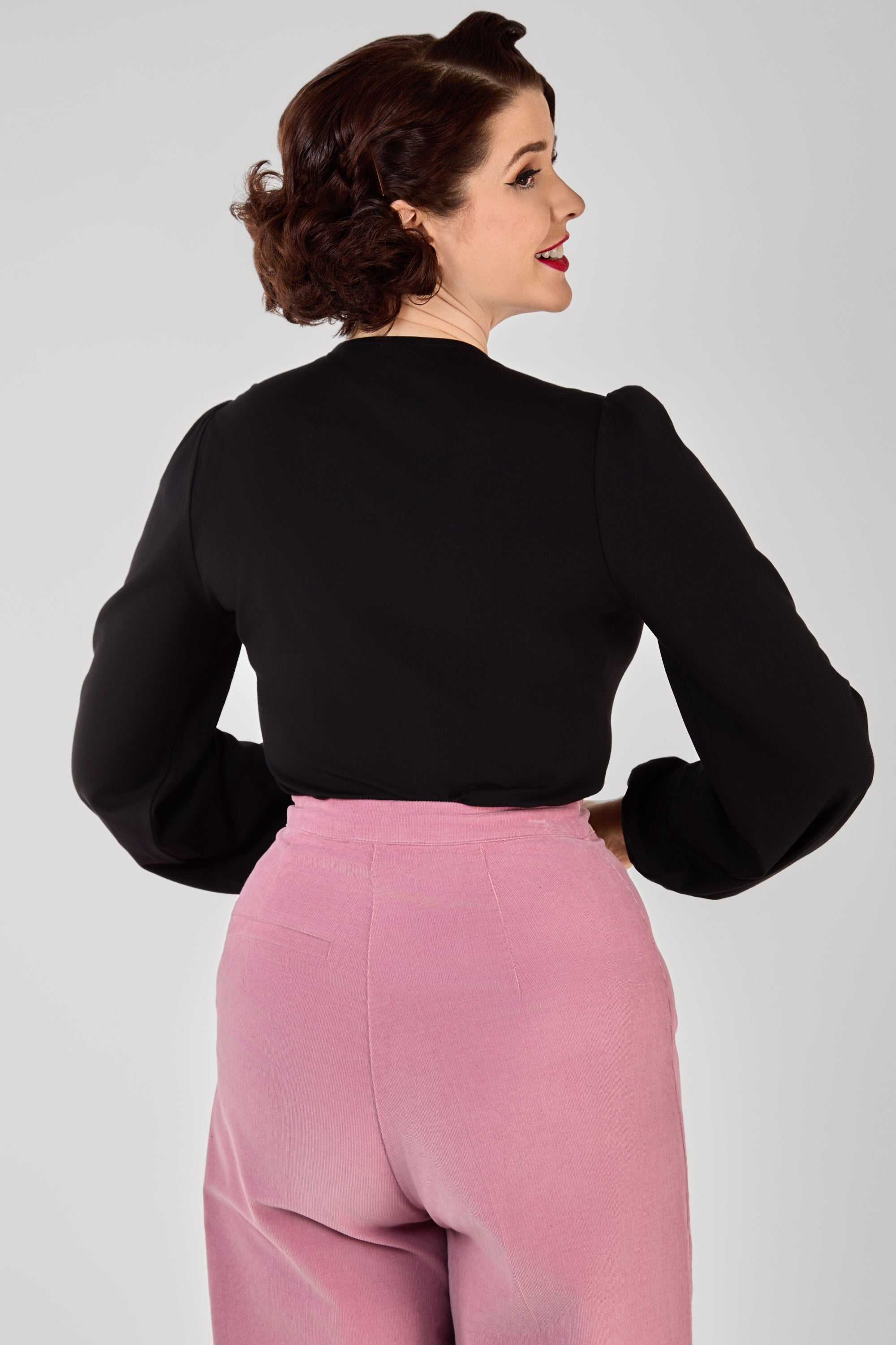 Leslie Black Balloon Sleeve Jersey Top