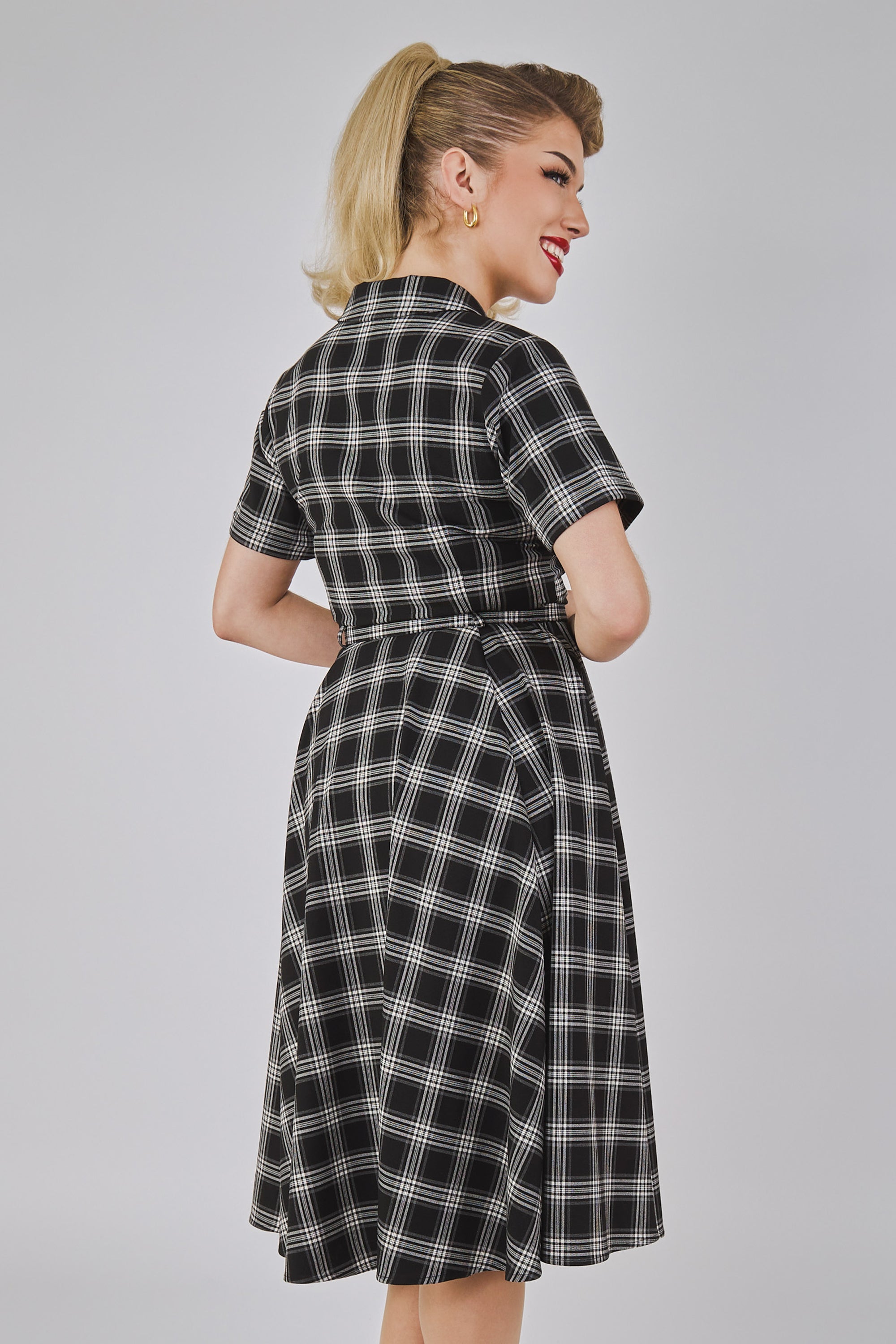 Caterina Black Ghost Check Swing Dress