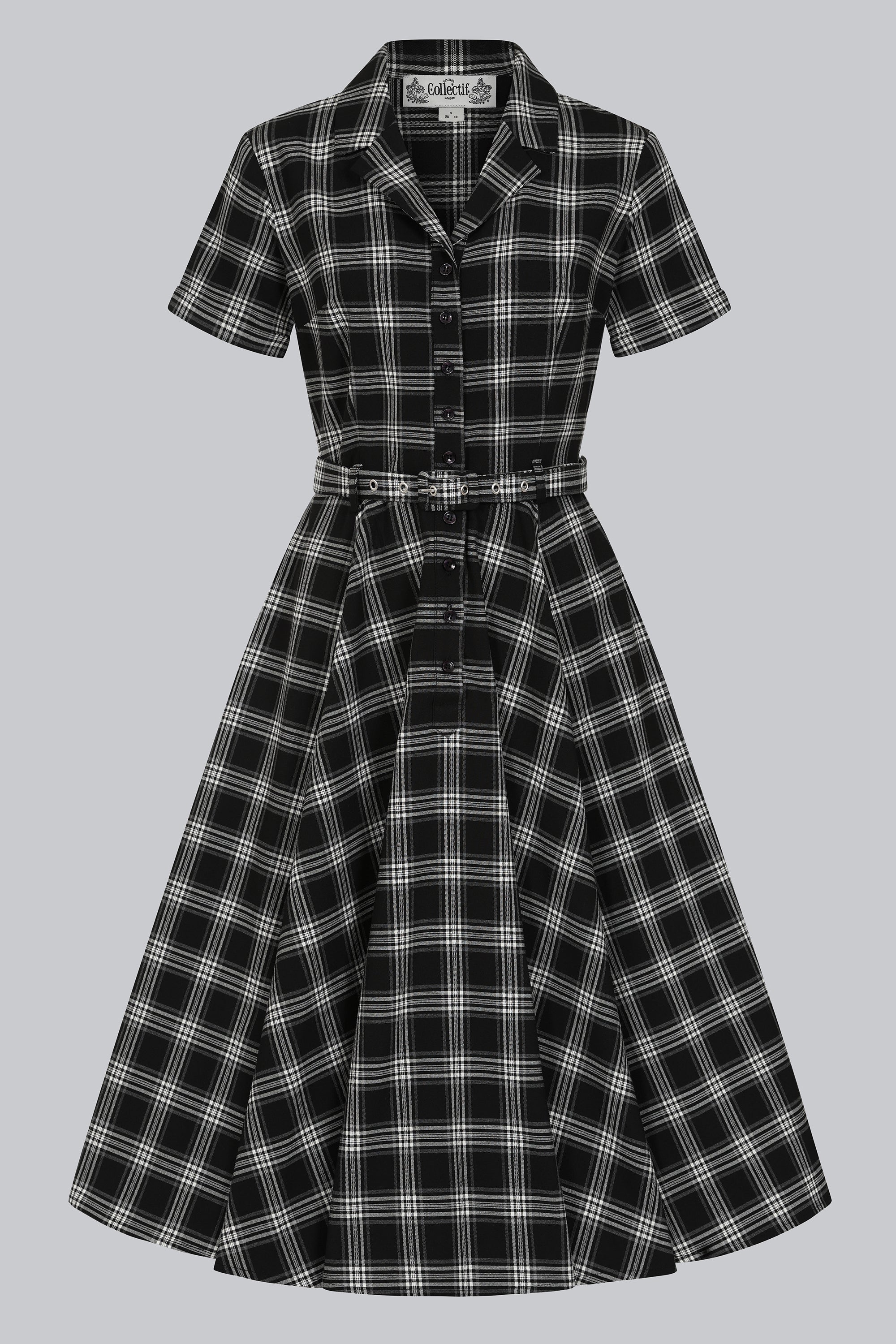 Caterina Black Ghost Check Swing Dress