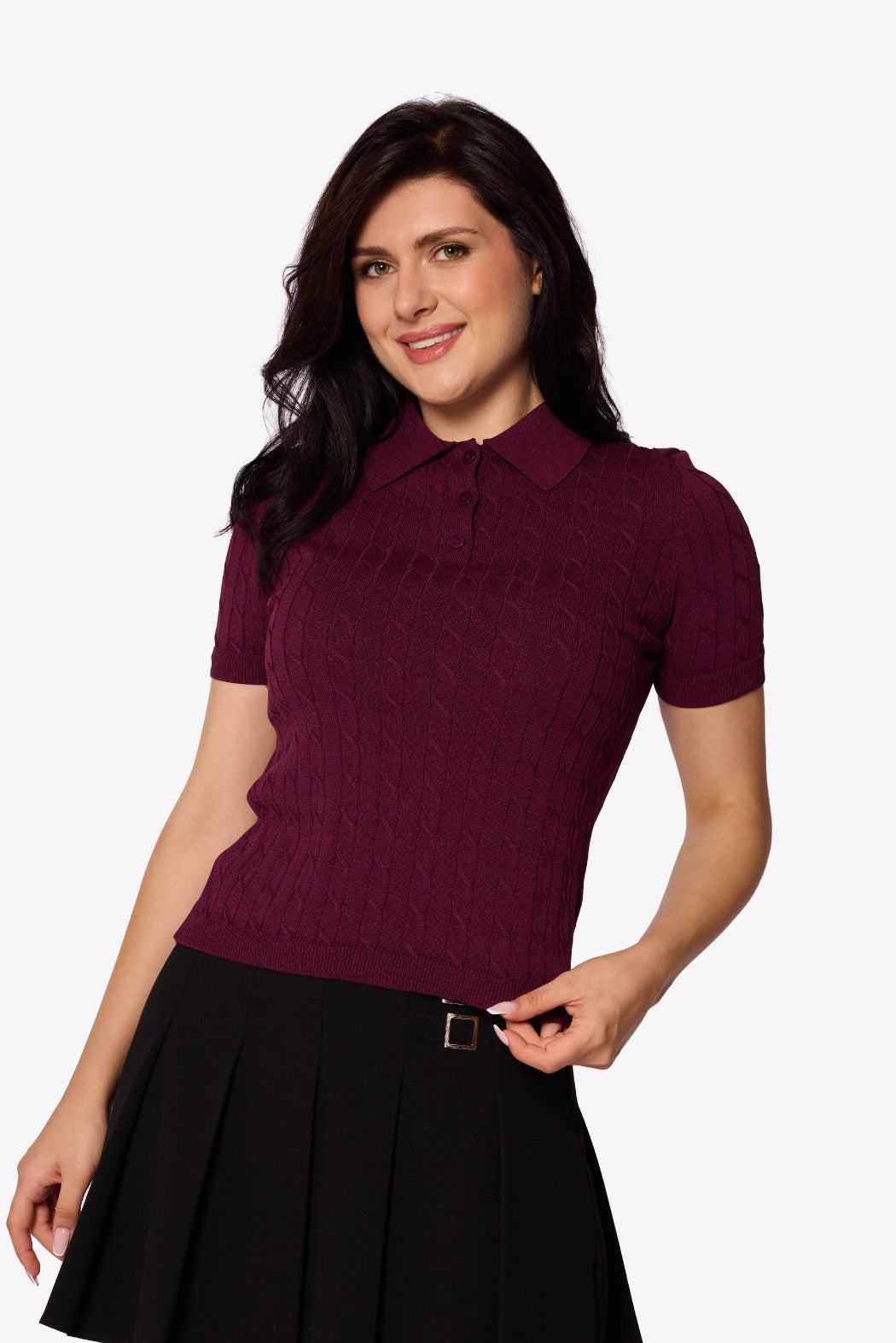 Mabel Cable Polo Maroon Knit