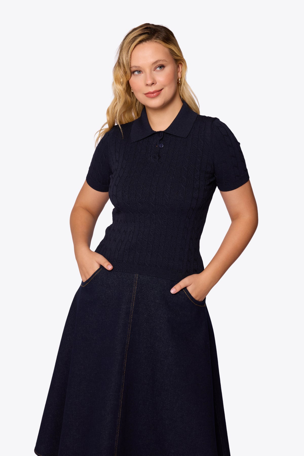 Mabel Cable Polo Navy Knit