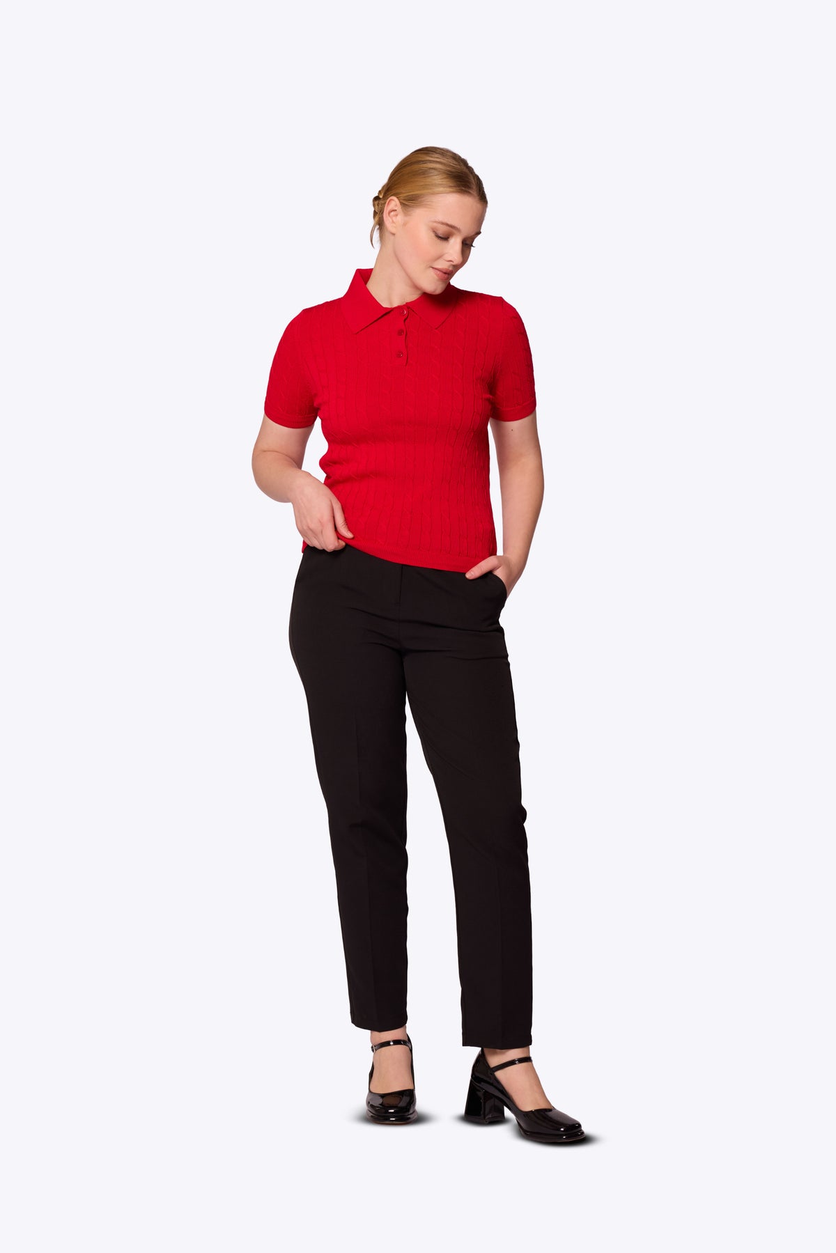 Mabel Cable Polo Red Knit