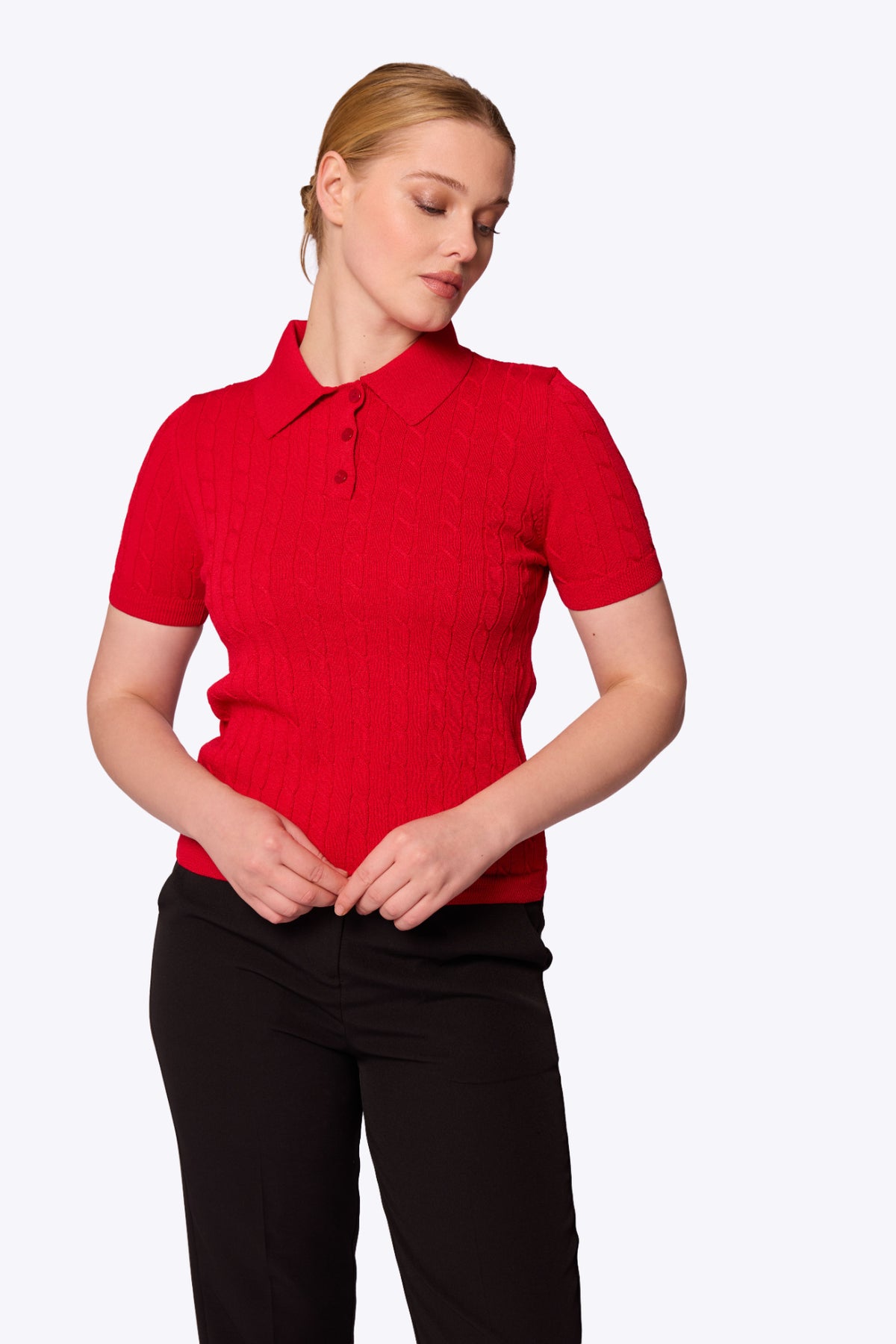 Mabel Cable Polo Red Knit