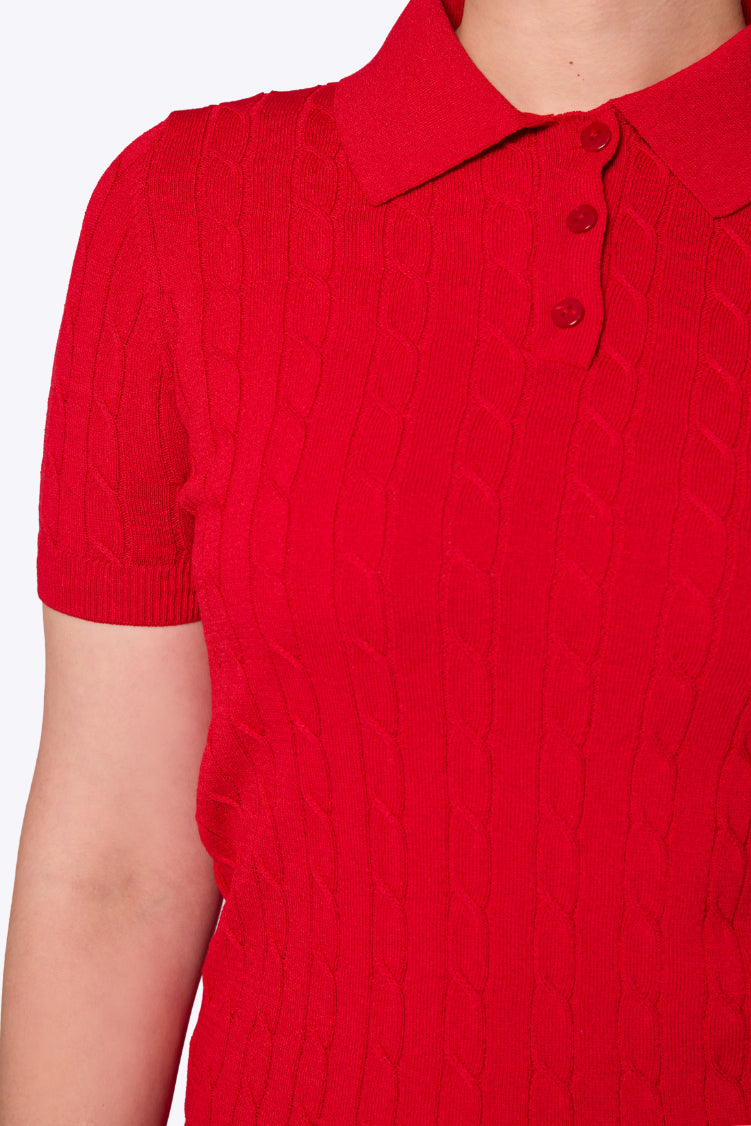 Mabel Cable Polo Red Knit
