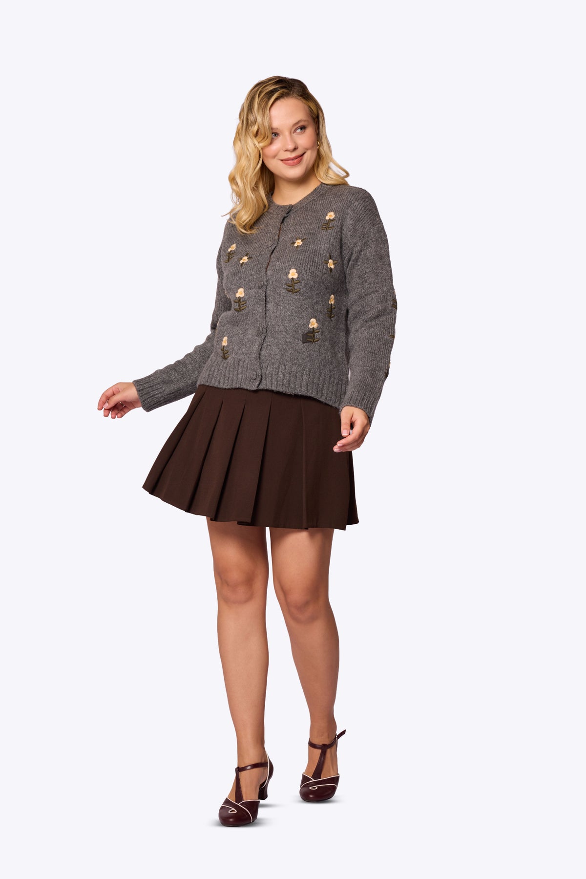 Daisy Embroidered Knit Grey Cardigan
