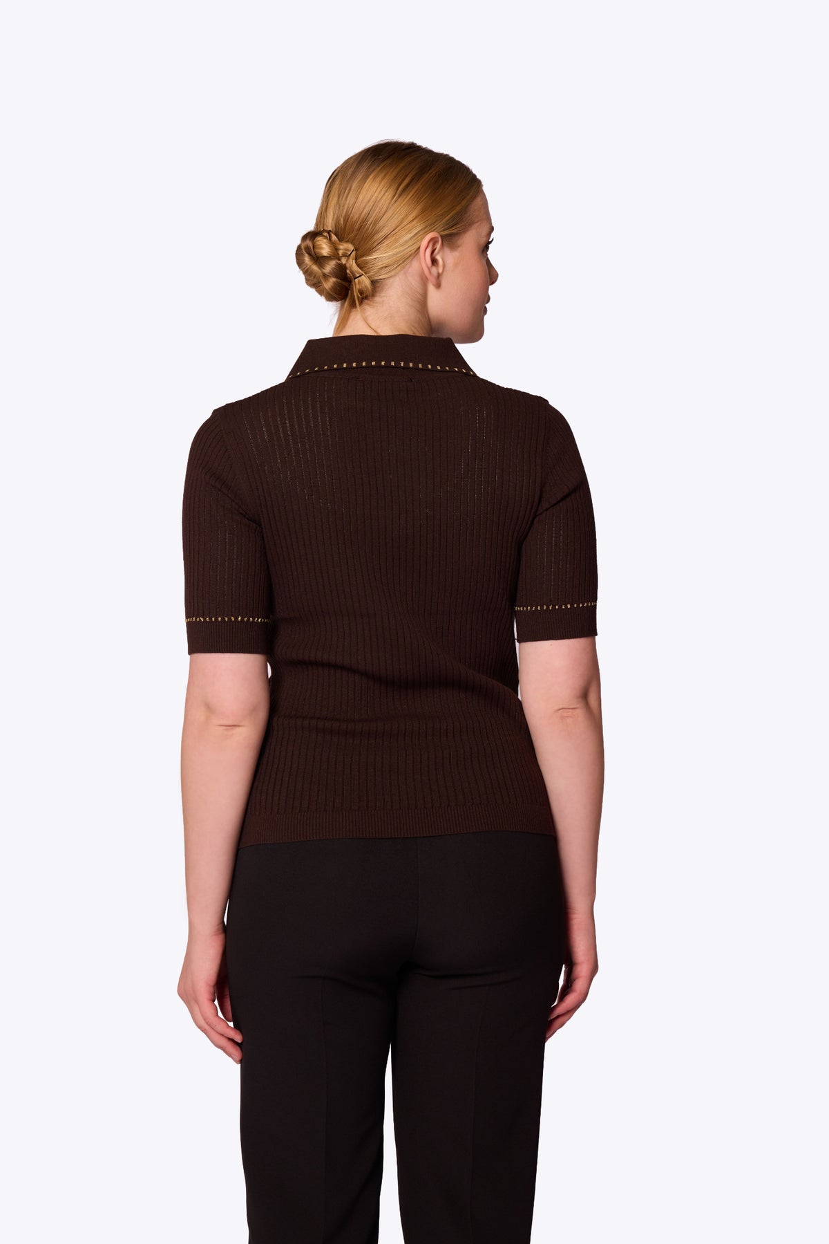 Peggy Stitch Pocket Polo Brown Top