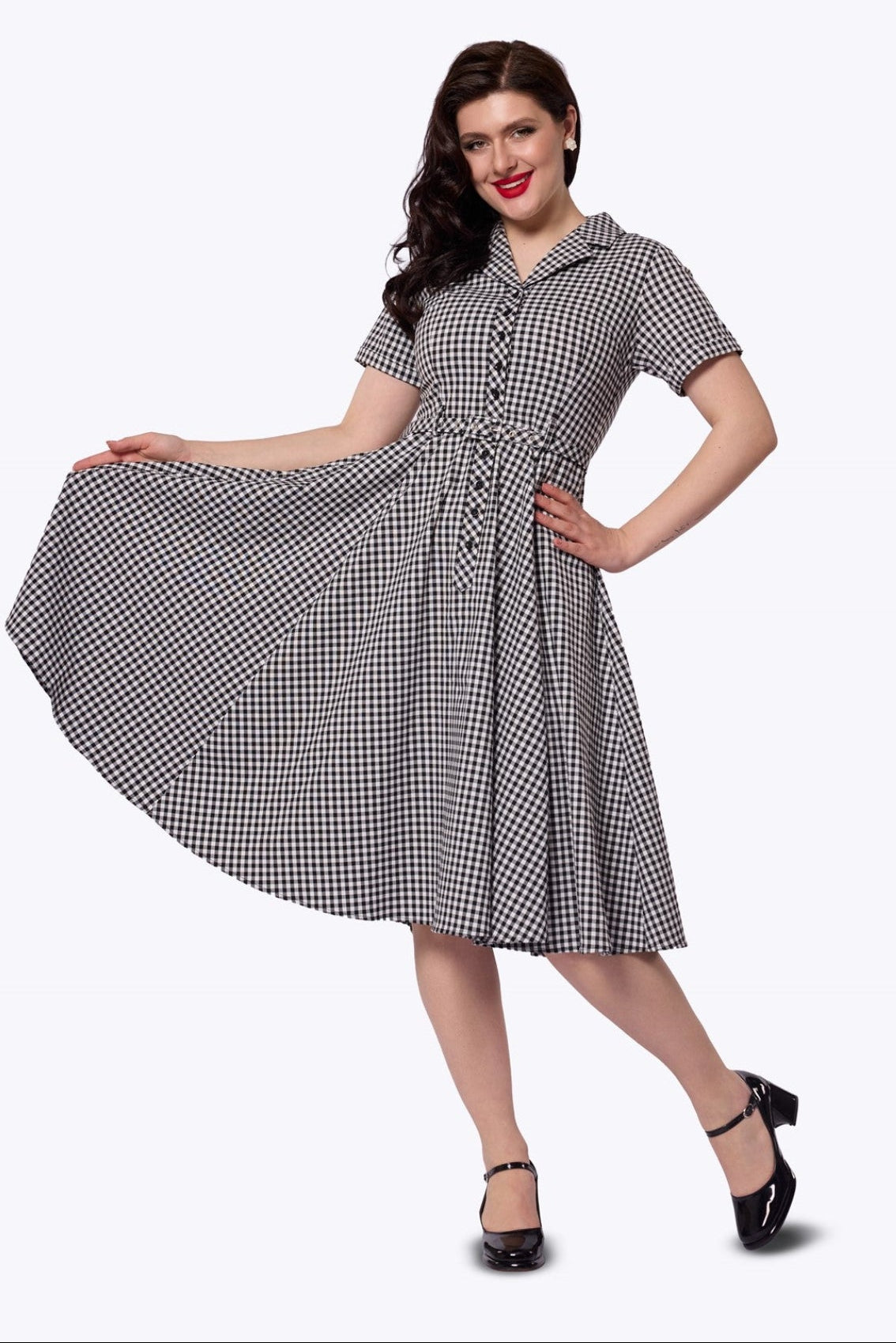 Caterina Black Gingham Swing Dress