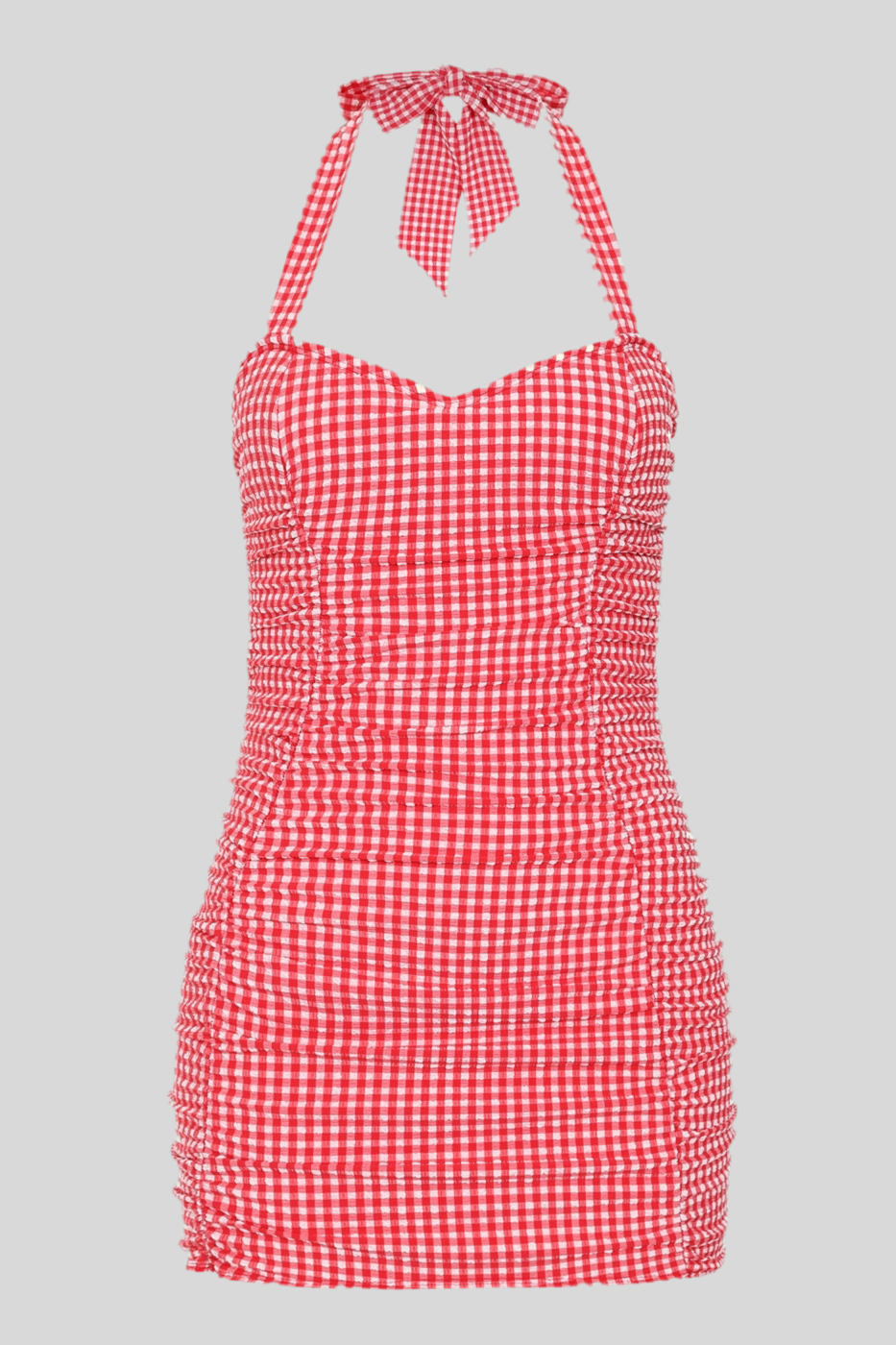 Retro Ruched Gingham Halter Swimsuit
