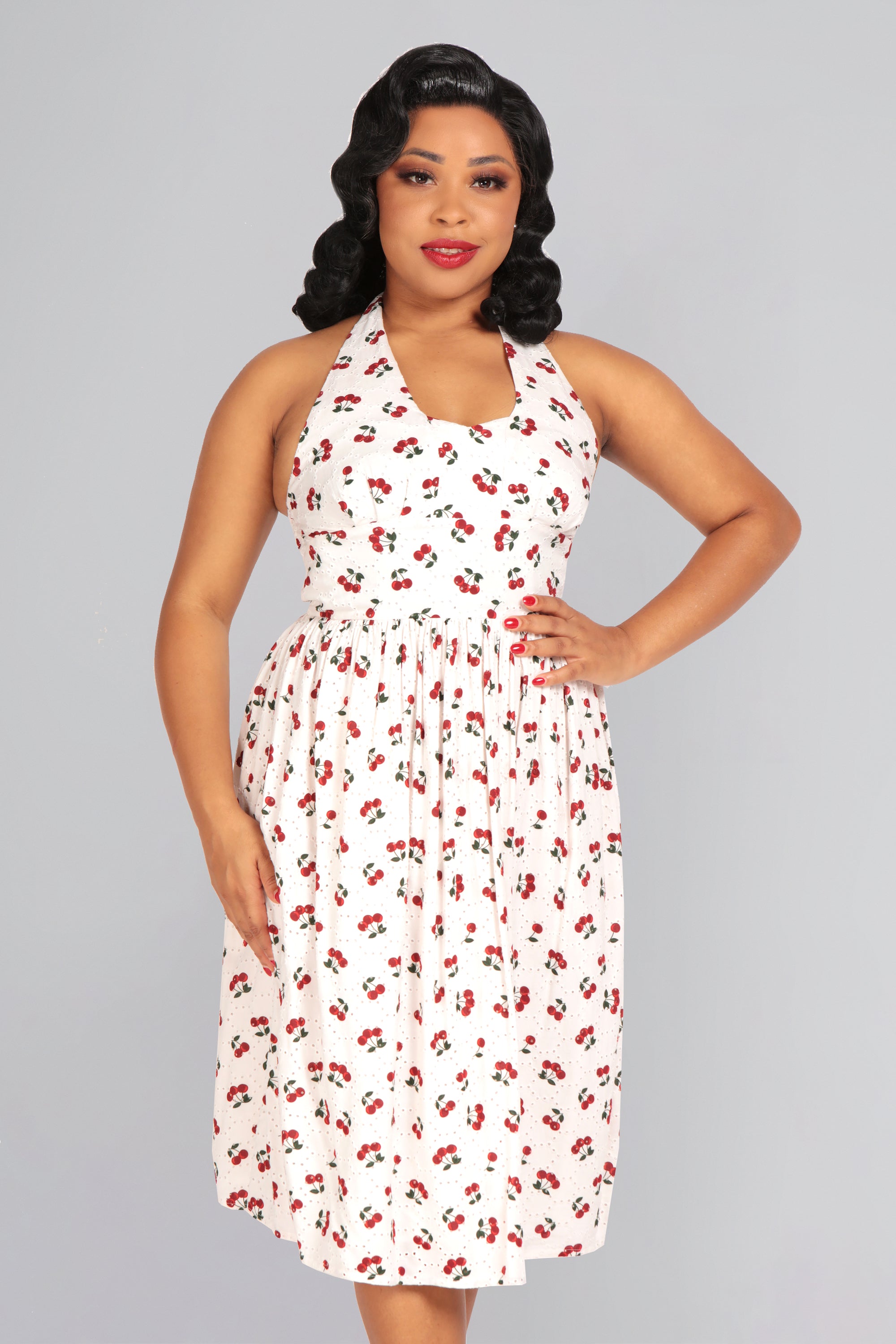Honey Cherry Broderie Flared Dress