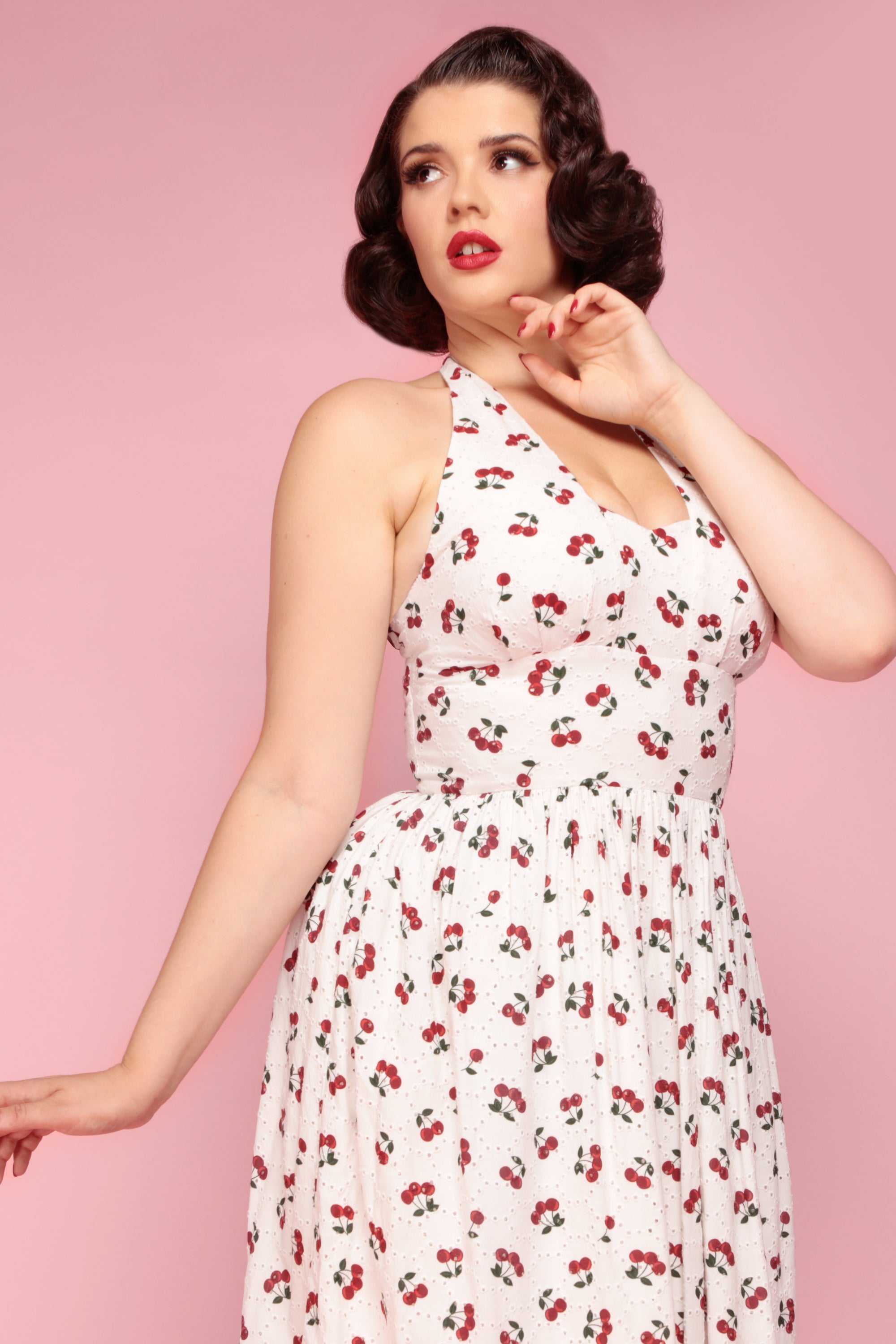 Honey Cherry Broderie Flared Dress