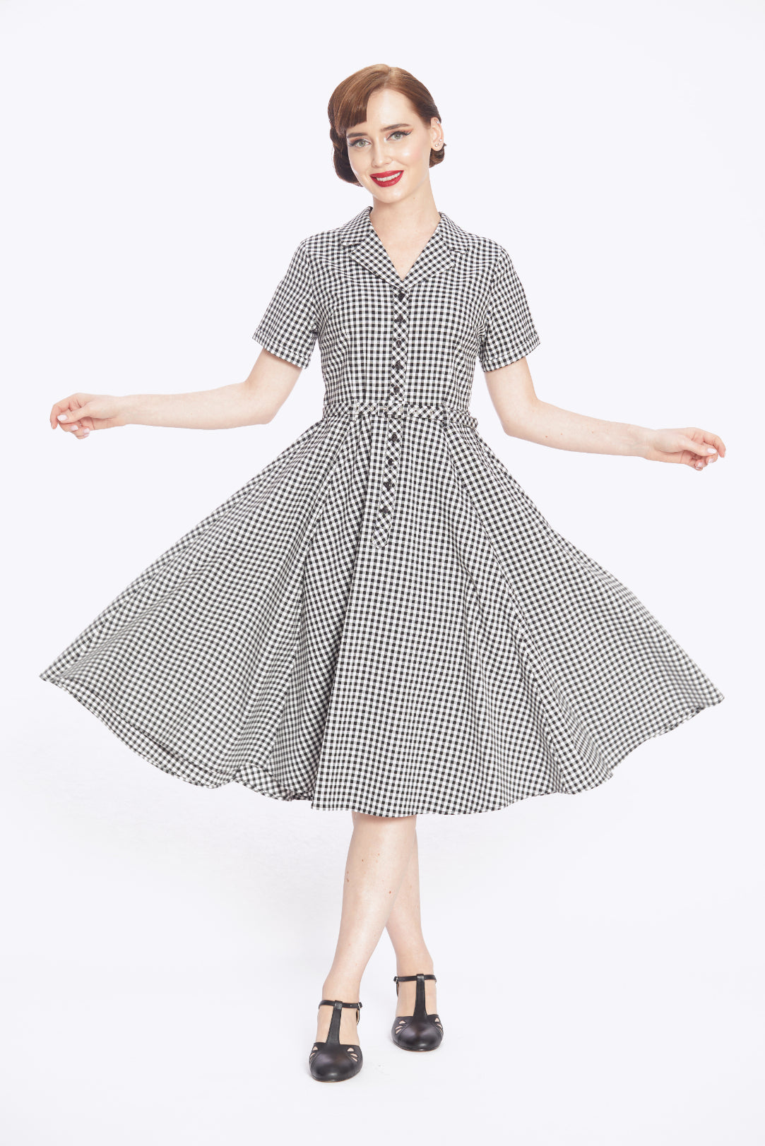 Caterina Black Gingham Swing Dress