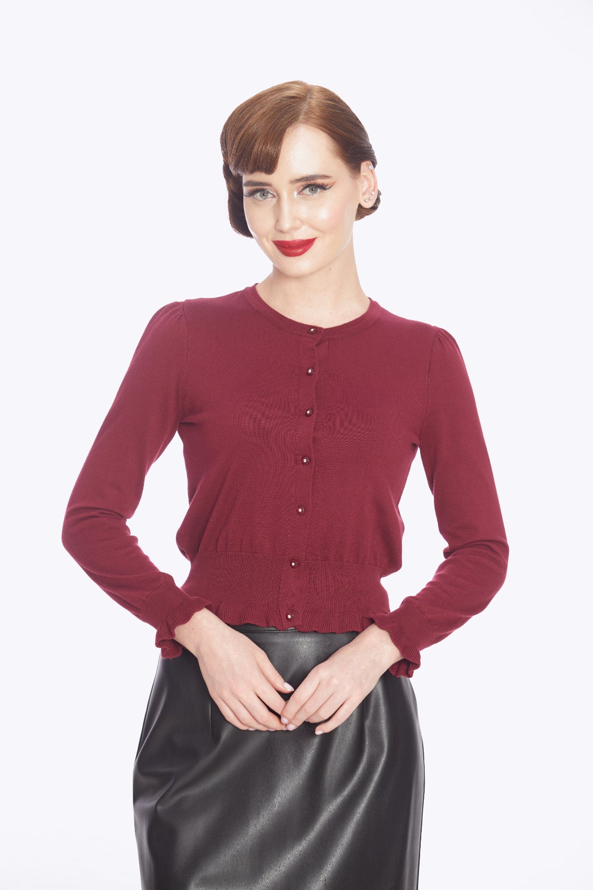 Sofia Frill Hem Cardigan Burgundy