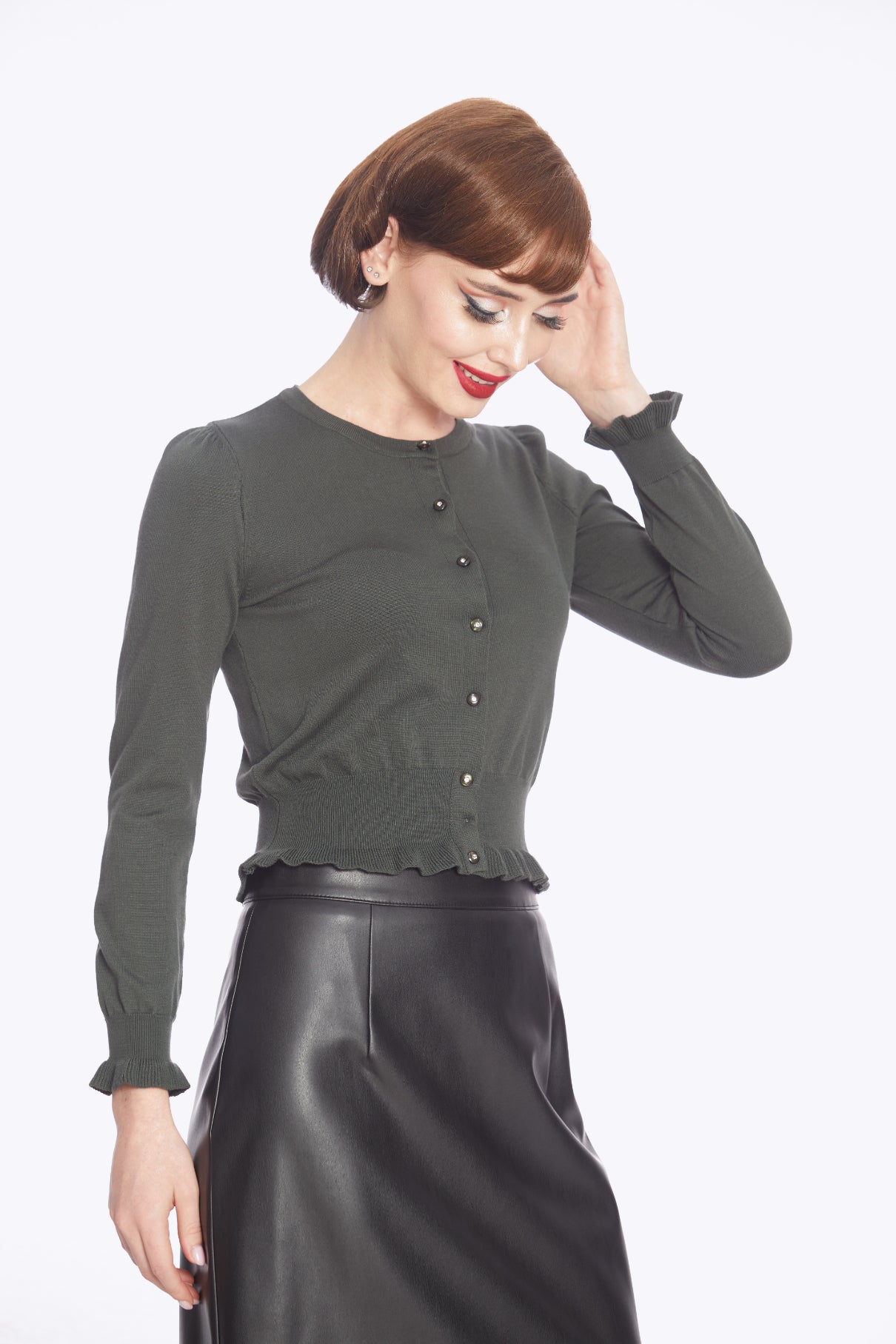 Sofia Frill Hem Cardigan Green