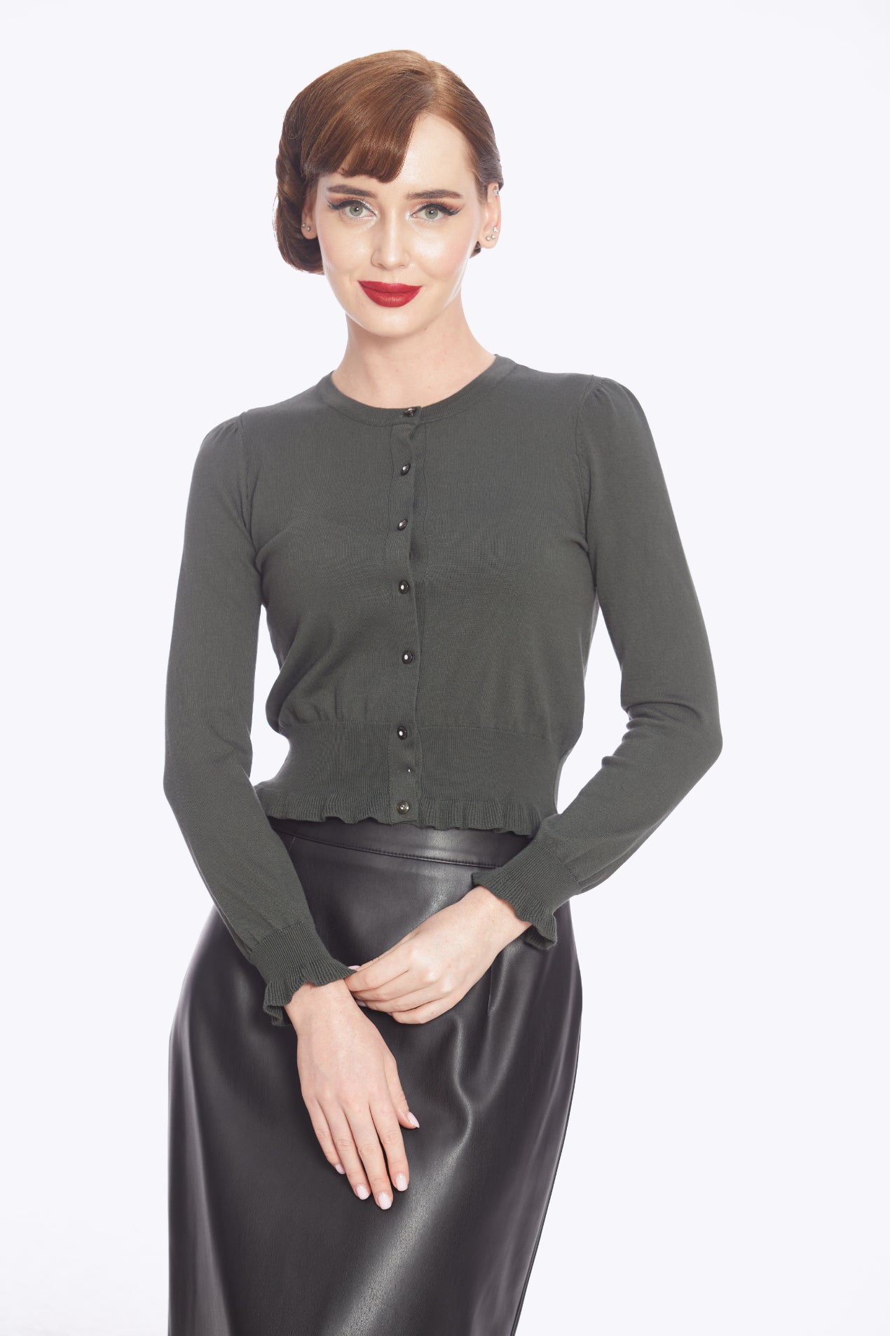 Sofia Frill Hem Cardigan Green