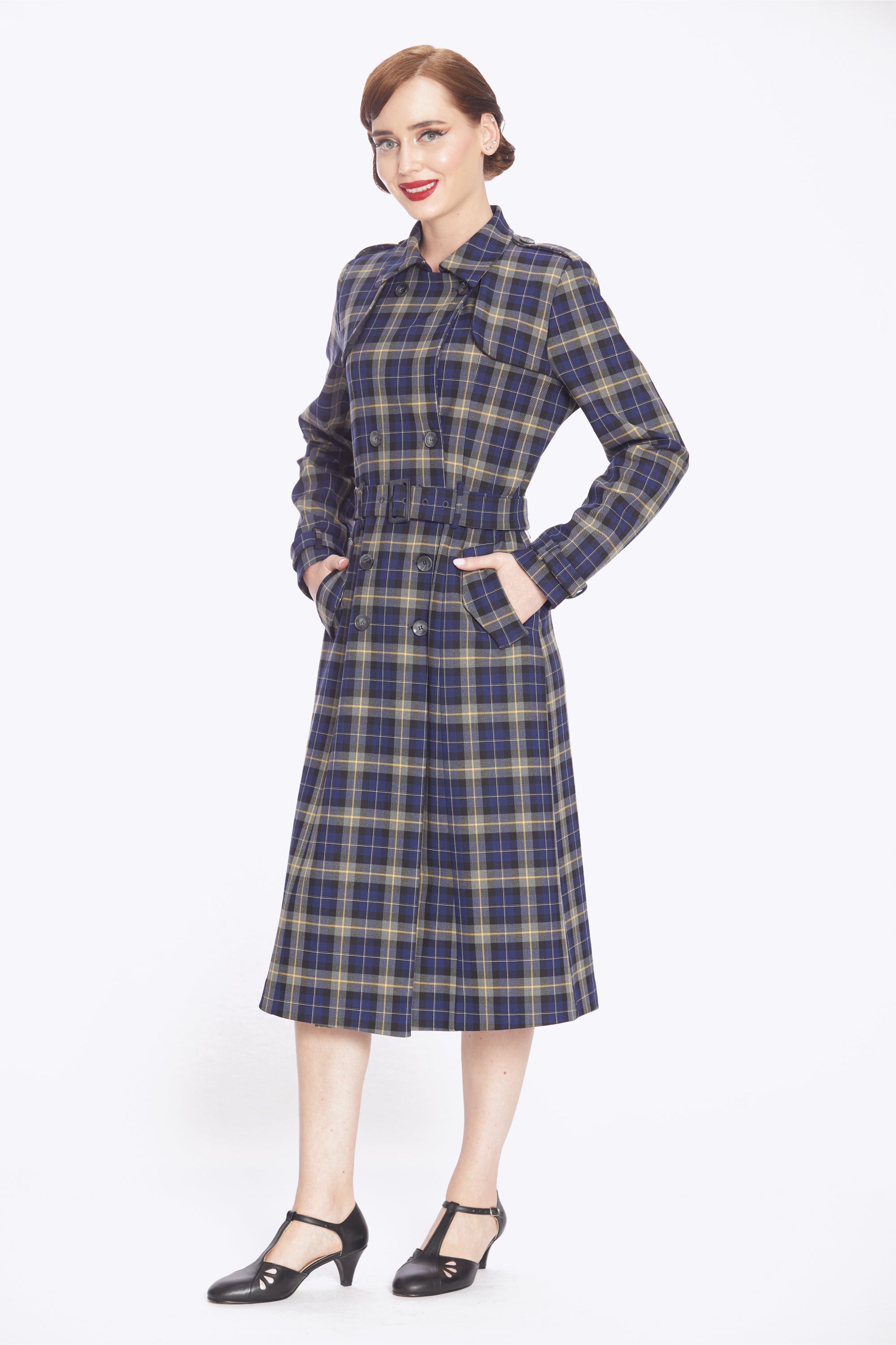 Kathie 40s Checks Trench Coat